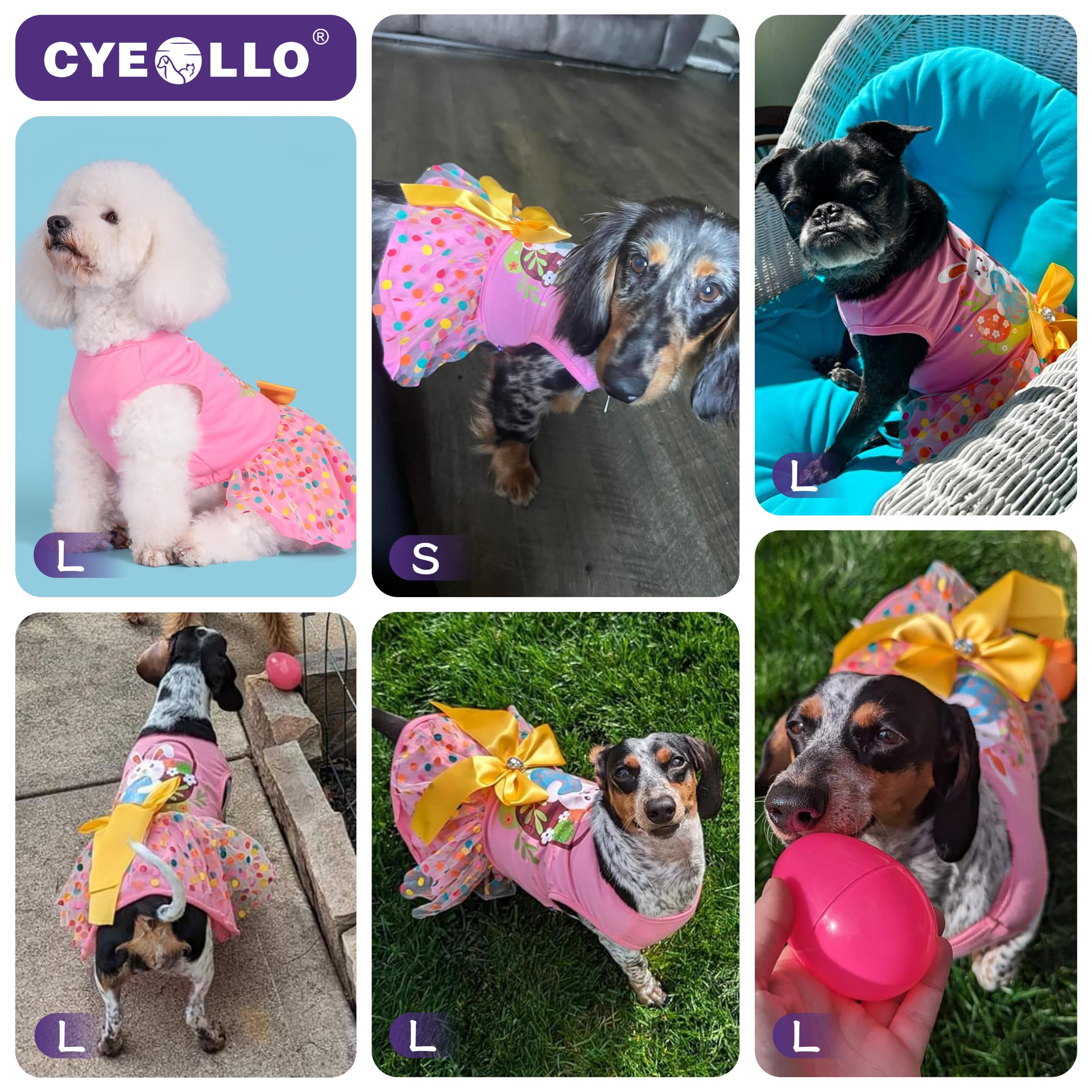 Cyeollo Easter Day Dog Dress Dog Clothes Girl Skirt Holiday Outfit Bunny Egg Print Tulle Doggie Dresses For Small Dogs Cats Pet