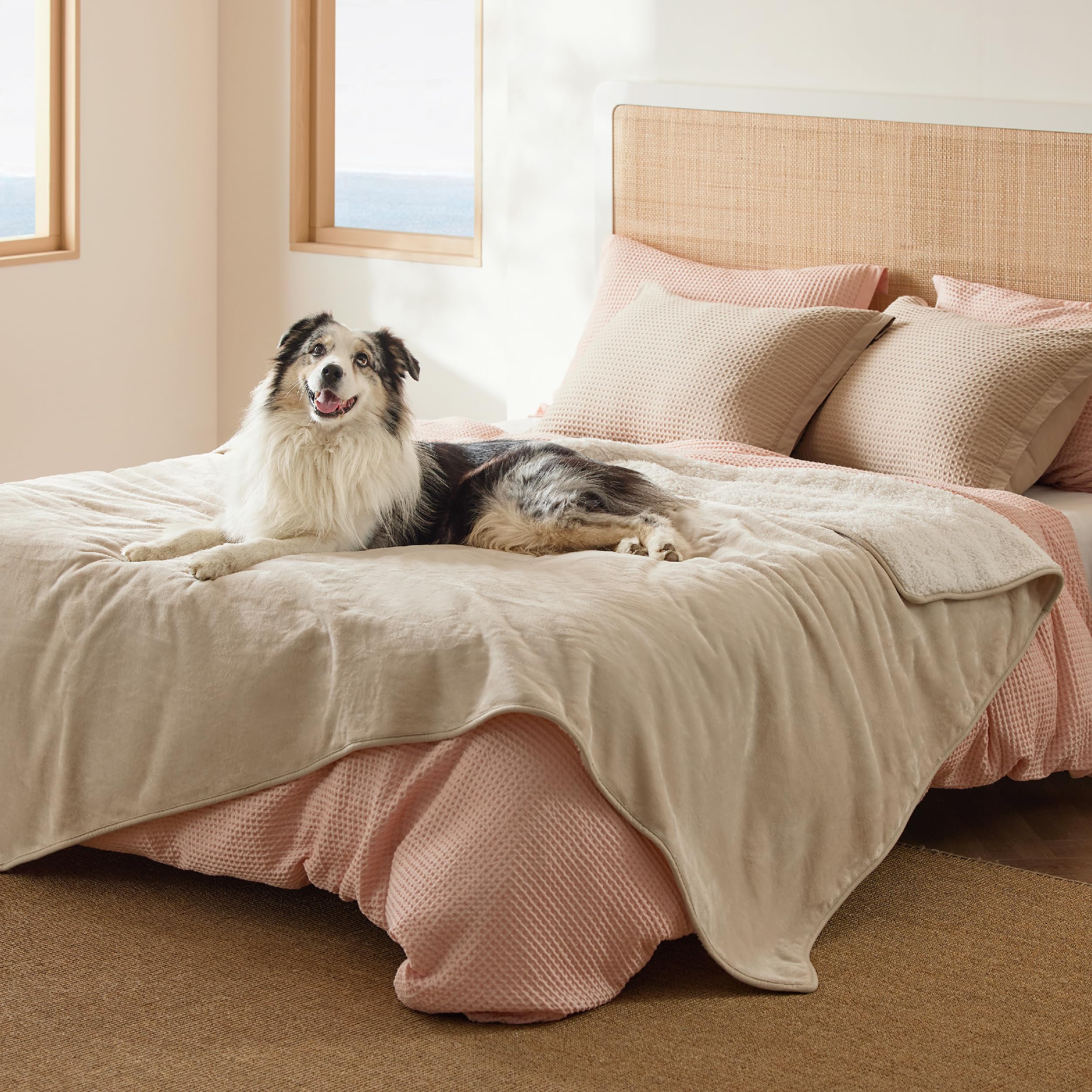 Bedsure Waterproof Blanket For Bed - Sherpa Fleece Waterproof Dog Blankets For Large Dogs, Pet Blankets For Bed/Couch/Dog Crate, Soft Plush Reversible Furniture Protector, Twin Size, 80'X60', Cream