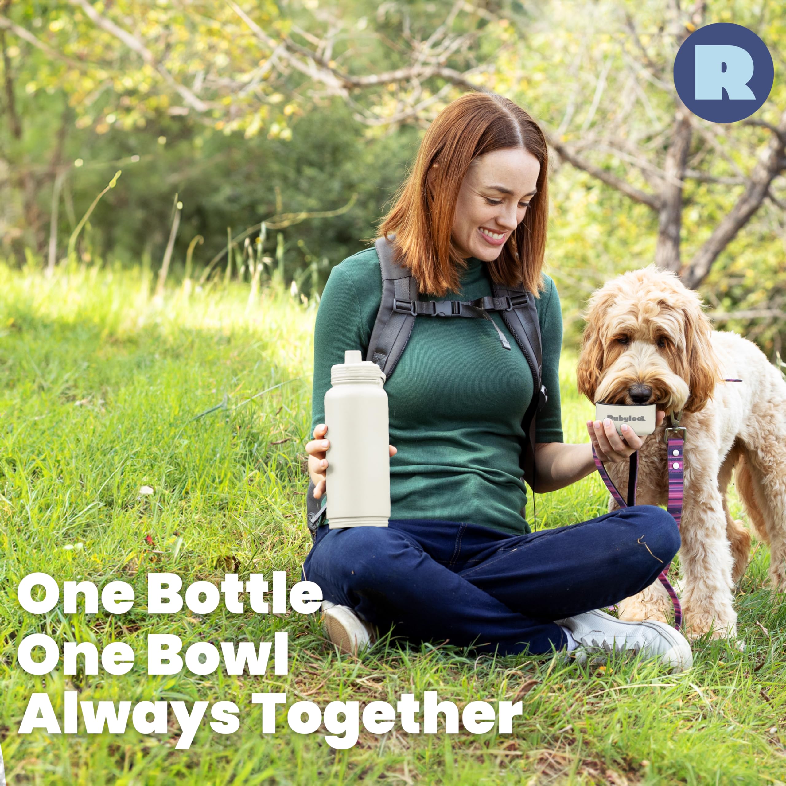 Dog Water Bottle for Dog Lovers - 32 oz Stainless Steel Double Wall Insulated Water Bottle with 8 oz Detachable Bowl - Gift for
