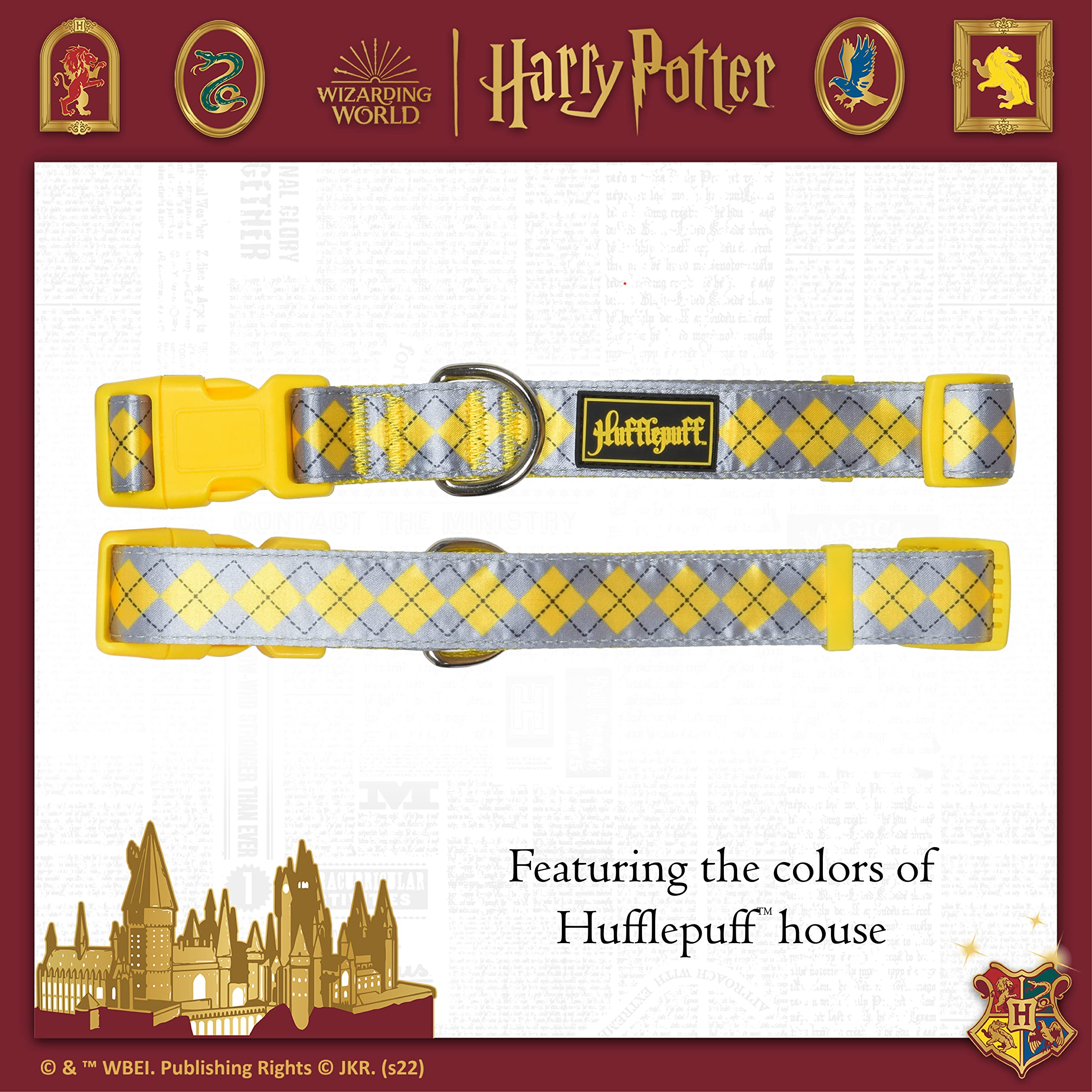 Harry Potter Hufflepuff Dog Collar In Size Medium | Medium Dog Collar, Harry Potter Dog Collar | Harry Potter Dog Apparel & Accessories For Hogwarts Houses, Hufflepuff