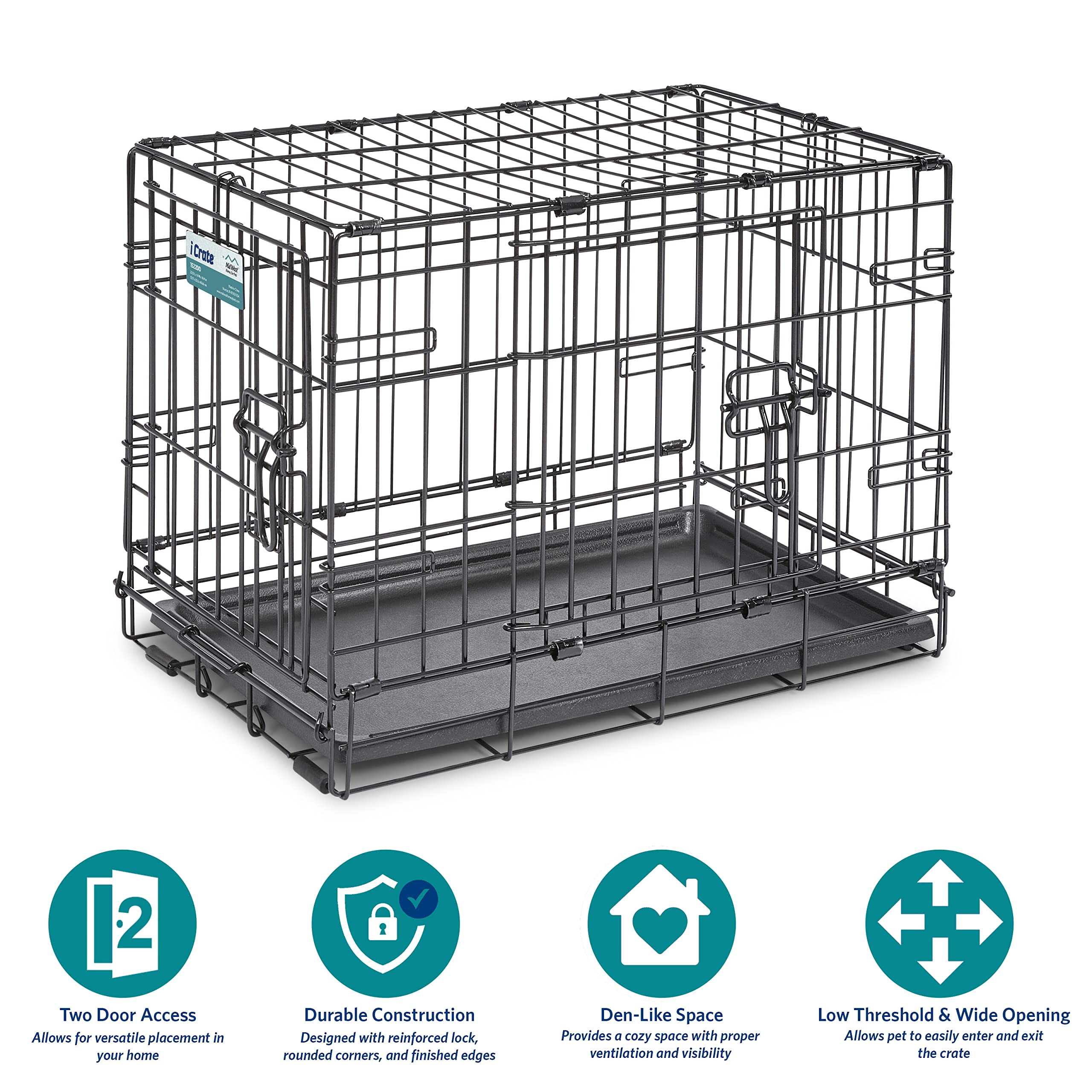 Midwest Homes For Pets Newly Enhanced Double Door Icrate Dog Crate, Includes Leak-Proof Pan, Floor Protecting Feet, Divider Pane