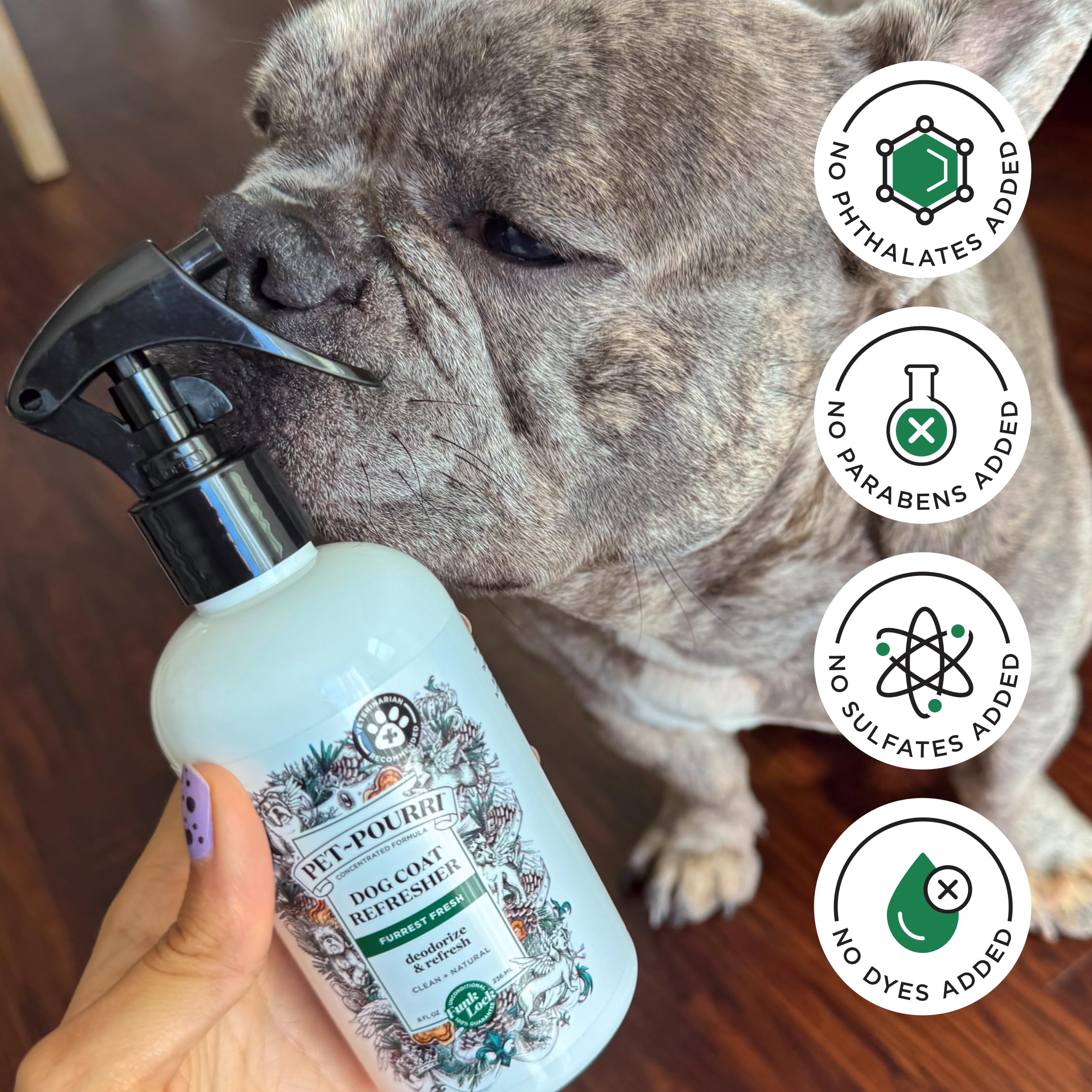 Poo-Pourri Dog Deodorizing Spray, 8 Fl Oz Grooming Perfume, Vet Recommended, Paraben & Sulfate-Free, Fir & Cedarwood Scent