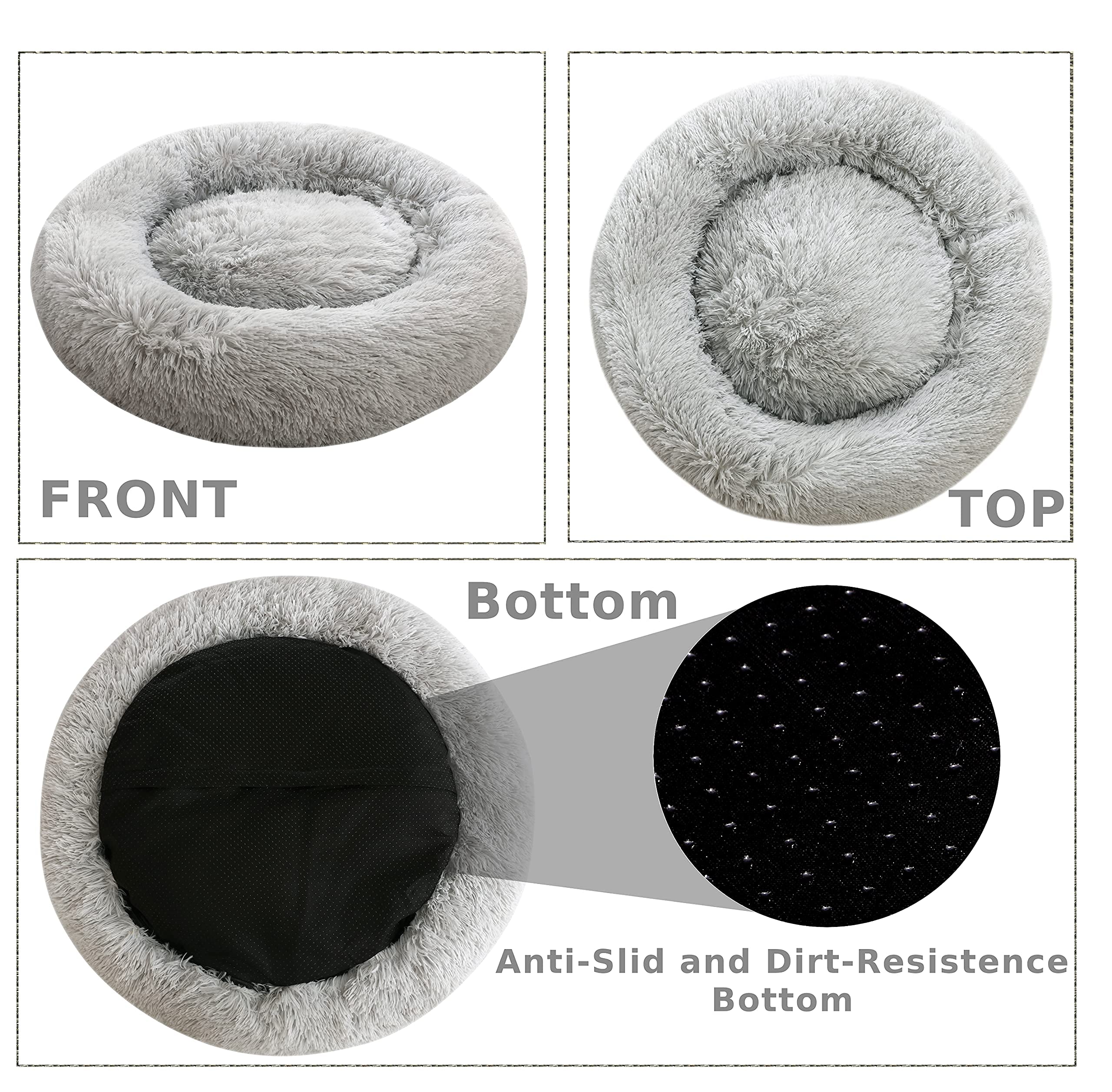 Comlax Calming Donut Dog Beds, 28 Inches Round Cushion With Removable Washable Cover, Anti-Anxiety Faux Fur Cuddler, Fluffy Comf