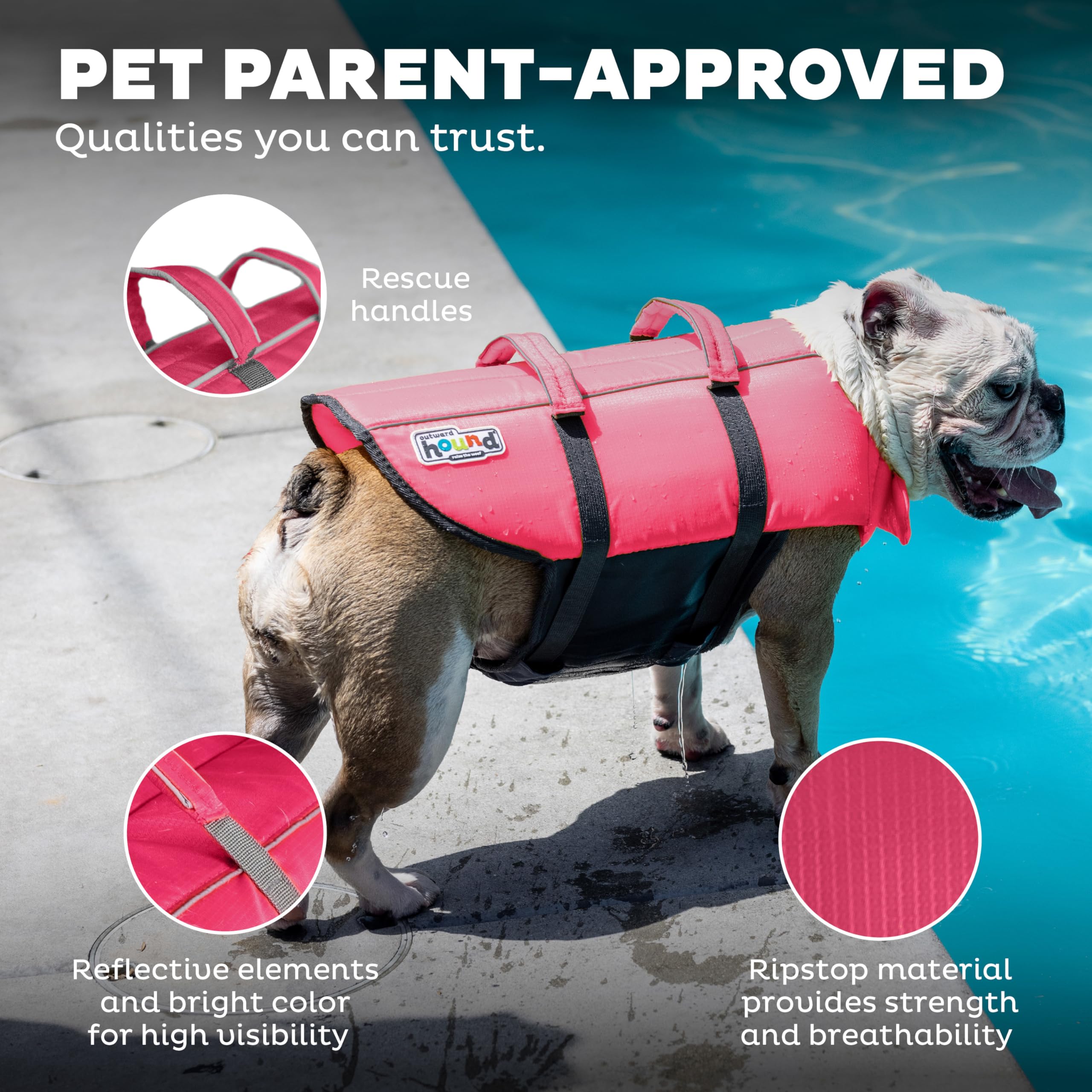 Outward Hound Granby Splash Pink Dog Life Jacket, Large