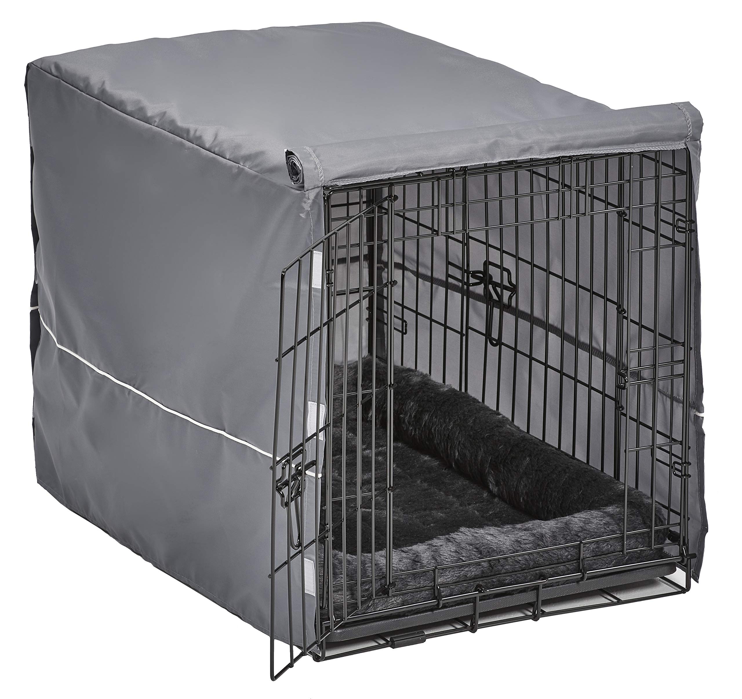 MidWest Homes for Pets Double Door Dog Crate Kit - 30-Inch, Gray Bed & Cover, Ideal for Medium Breeds, Durable Polyester, Black & Gray