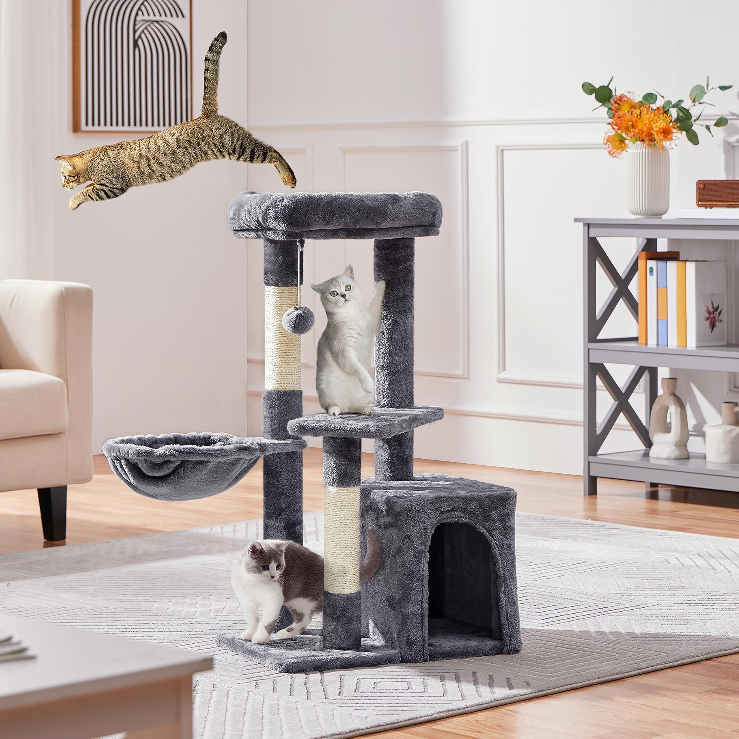 Topeakmart Cat Tree 33In Cat Tower, Multi-Level Cat Condo With Extra Scratch Boards And Sisal Posts As Kitty Activity Center
