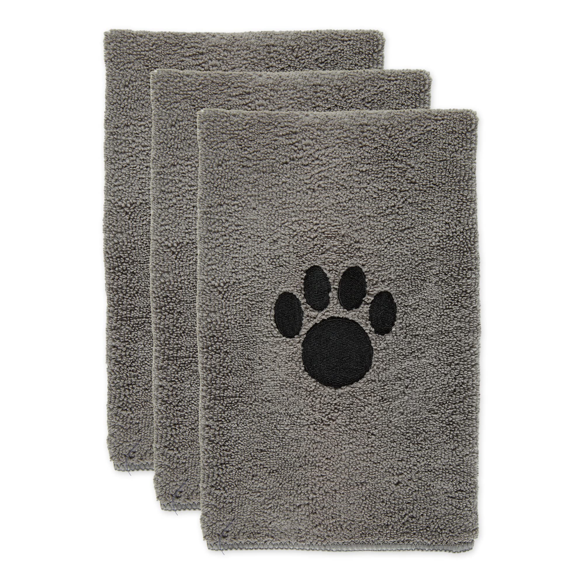 GRAY EMBROIDERED PAW SMALL PET TOWEL SET/3