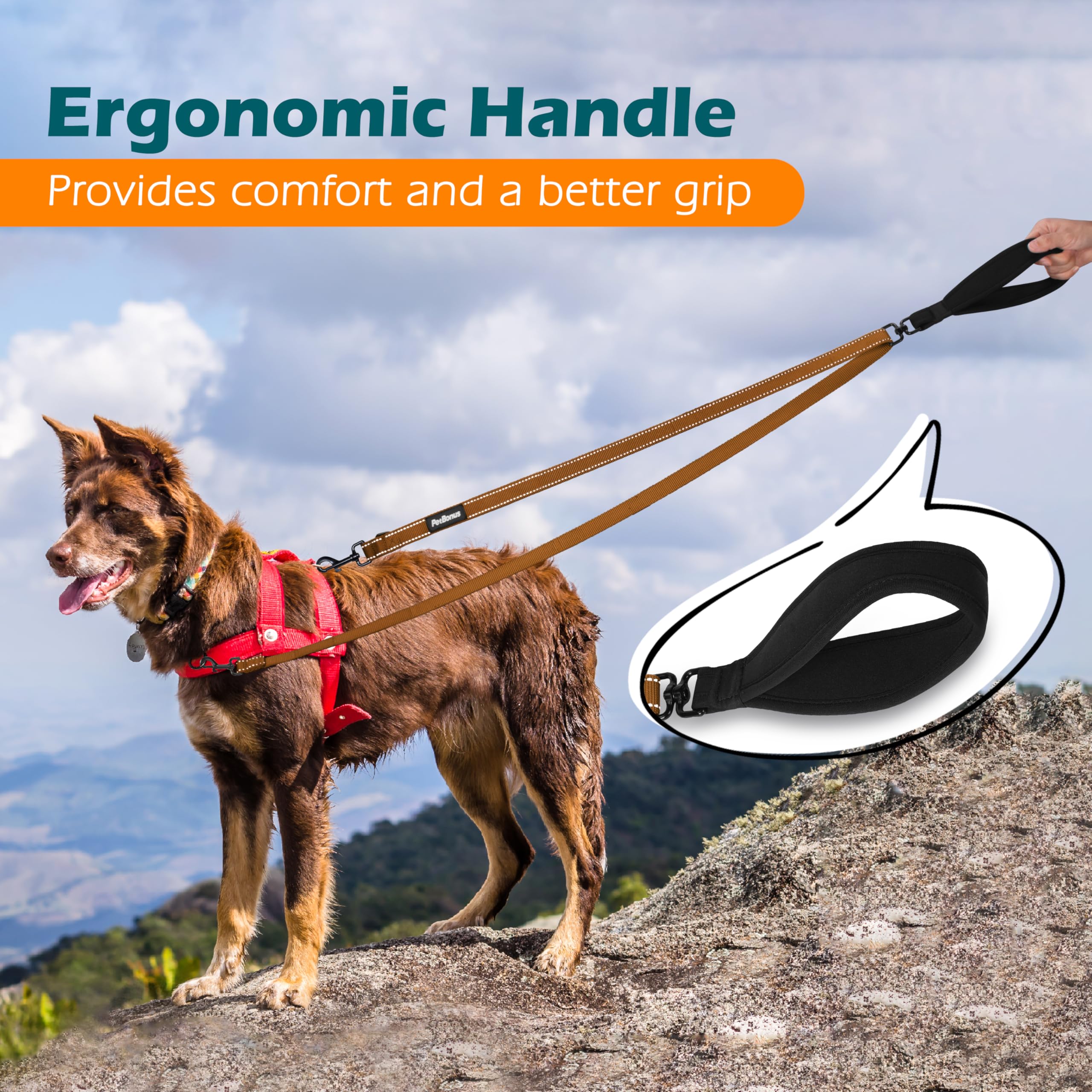 Petbonus Two Point Control Dog Leash, Works With No Pull Harnesses, No Tangle Dog Training Leashes, No Pull Padded And Reflectiv