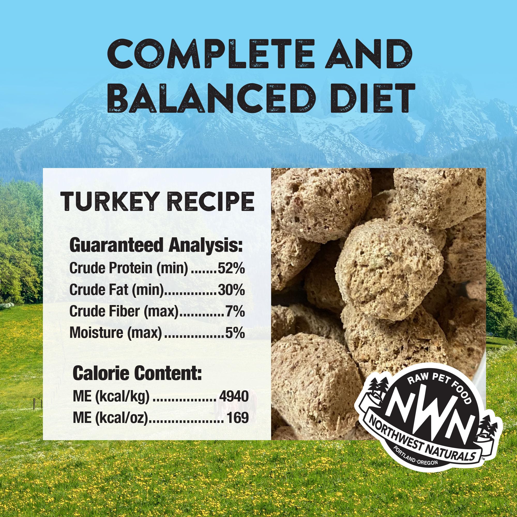 Northwest Naturals Freeze-Dried Turkey Dog Food - Bite-Sized Nuggets - Grain-Free, High-Protein, Raw Diet, Human-Grade, Limited