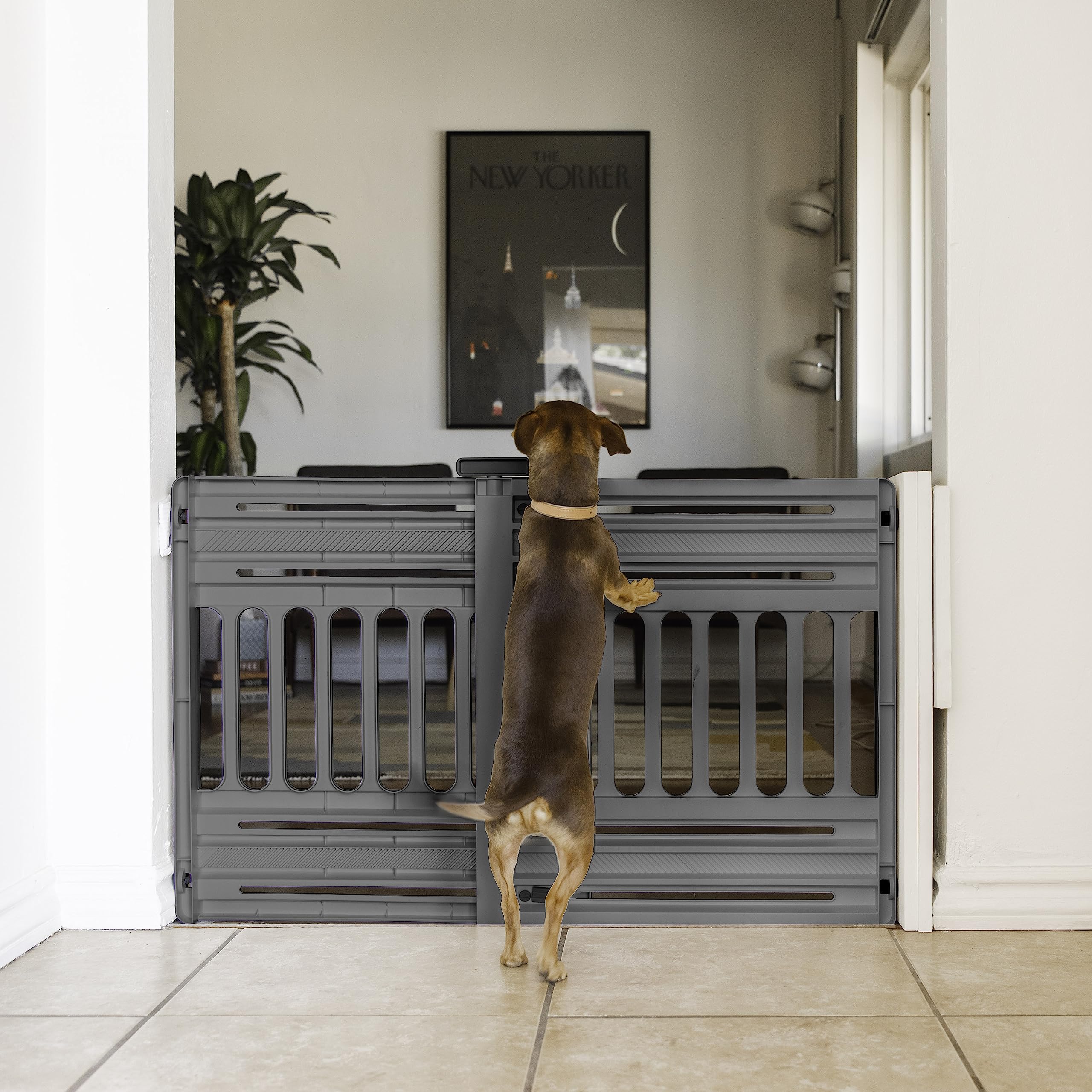 Iris Usa 24'- 39' Dog Gate, Plastic Pet Gate Indoor, Expandable, Portable Dog Gate For Doorways, 25' H, Gray