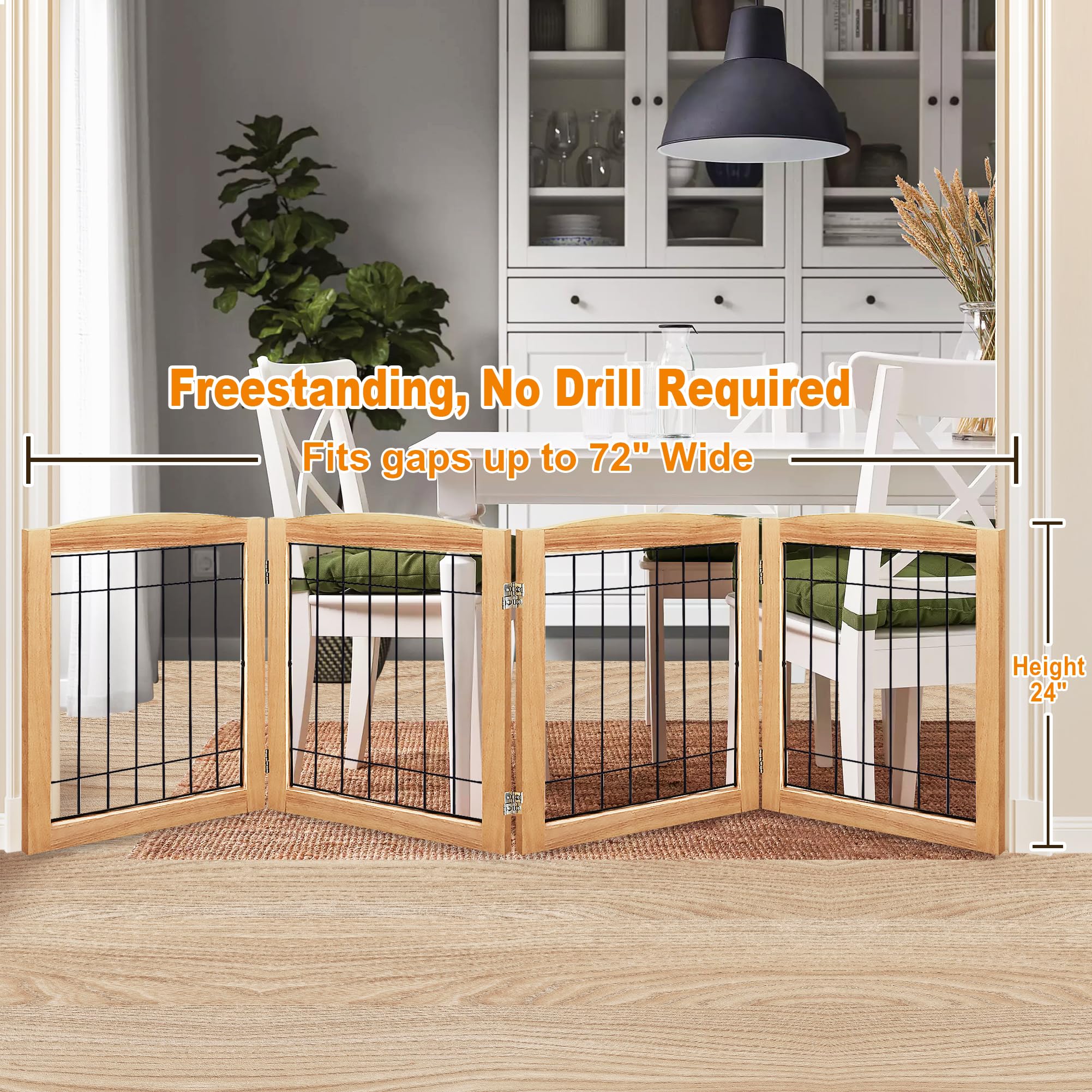 Lzrs 4-Panel Extra-Wide Wooden Freestanding Dog Gate: Foldable Solid Wood And Steel Wire Chew Resistant Safety Barrier For Doorw