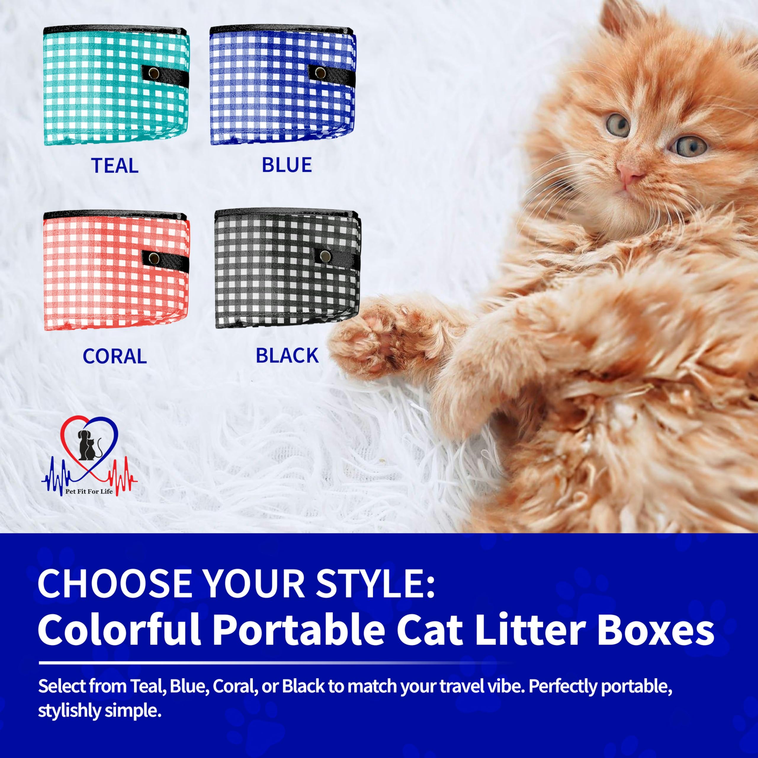 Pet Fit For Life Travel Cat Litter Box - Collapsible, Portable, Nylon, Large, Blue, Model 43237-2