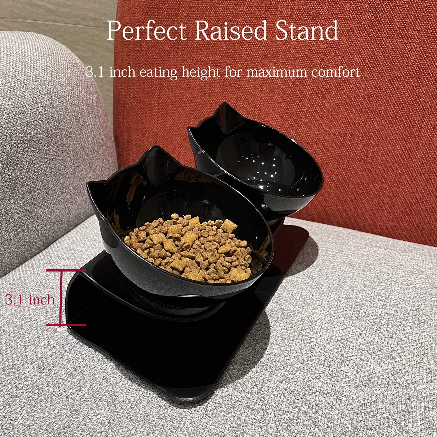 Luck Dawn Double Elevated Cat Bowls with Raised Stand, 15 Tilted cat Bowl Design Neck Guard Stand Raised Pet Food Water Feeder B