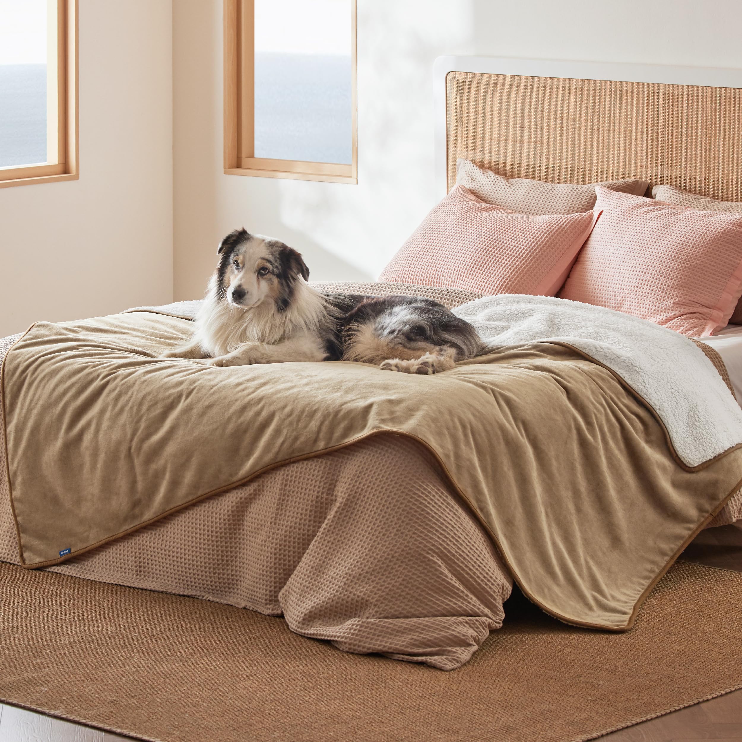 Bedsure Waterproof Blanket For Bed - Sherpa Fleece Waterproof Dog Blankets For Large Dogs, Pet Blankets For Bed/Couch/Dog Crate, Soft Plush Reversible Furniture Protector, Twin Size, 80'X60', Camel