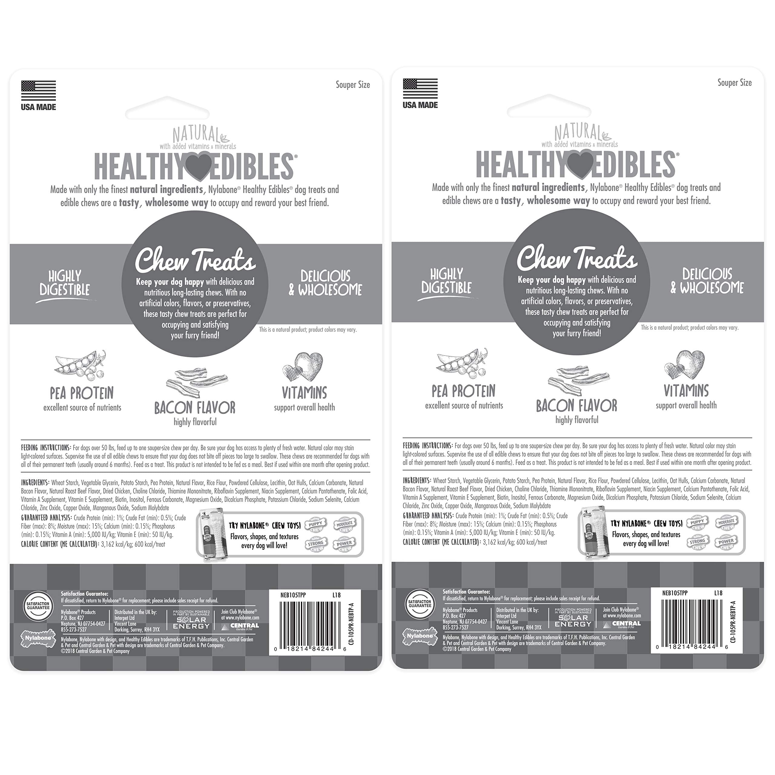 Nylabone Healthy Edibles Natural Dog Chews Long Lasting Roast Beef & Chicken Flavor Treats for Dogs, X-Large/Souper (4 Count)