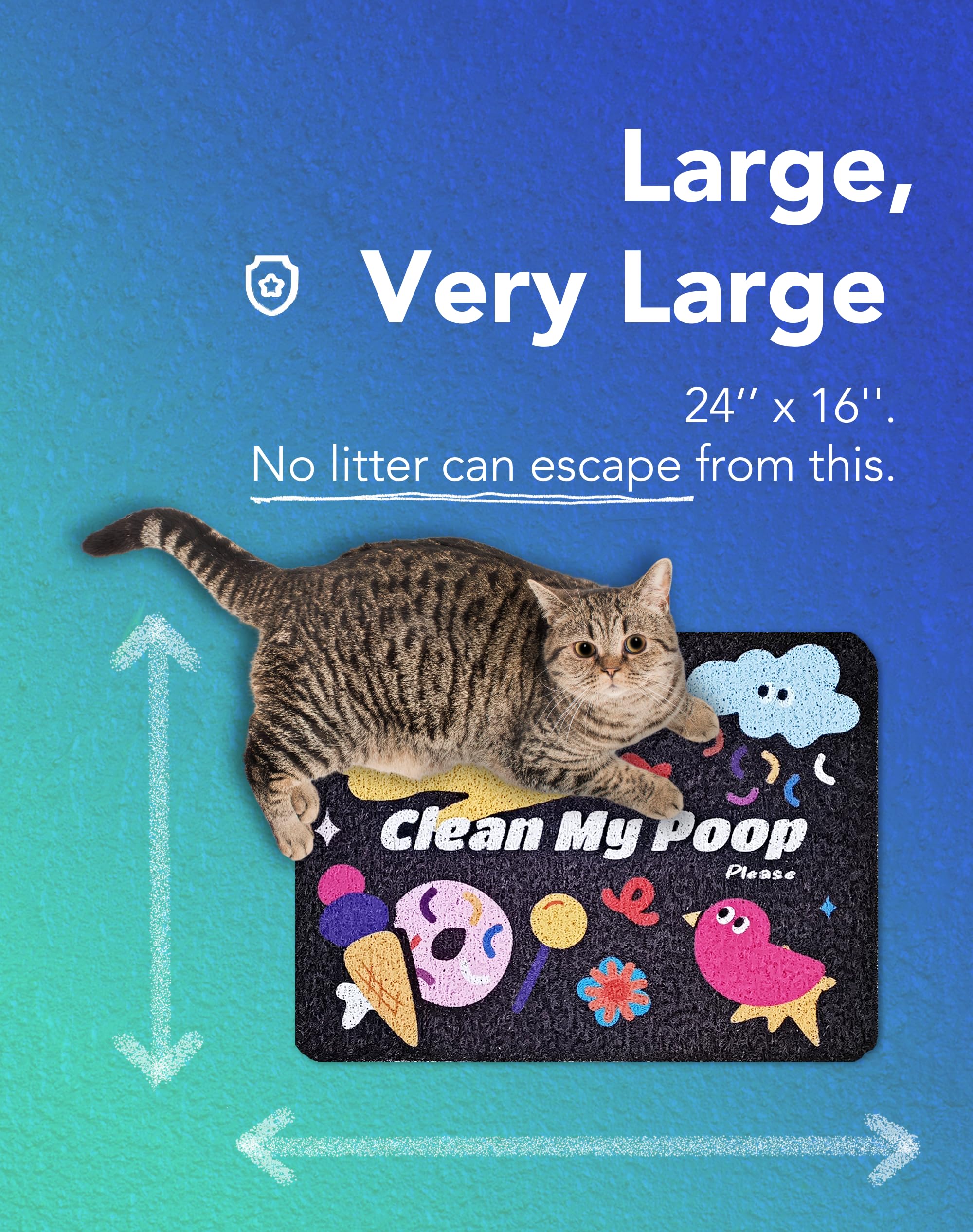 Lukamoo Cute Cat Litter Mat (24X16), For Kitty Litter & Cat Litter Box, Independent Artist Designed [Neon Neko Series] (Big Fami