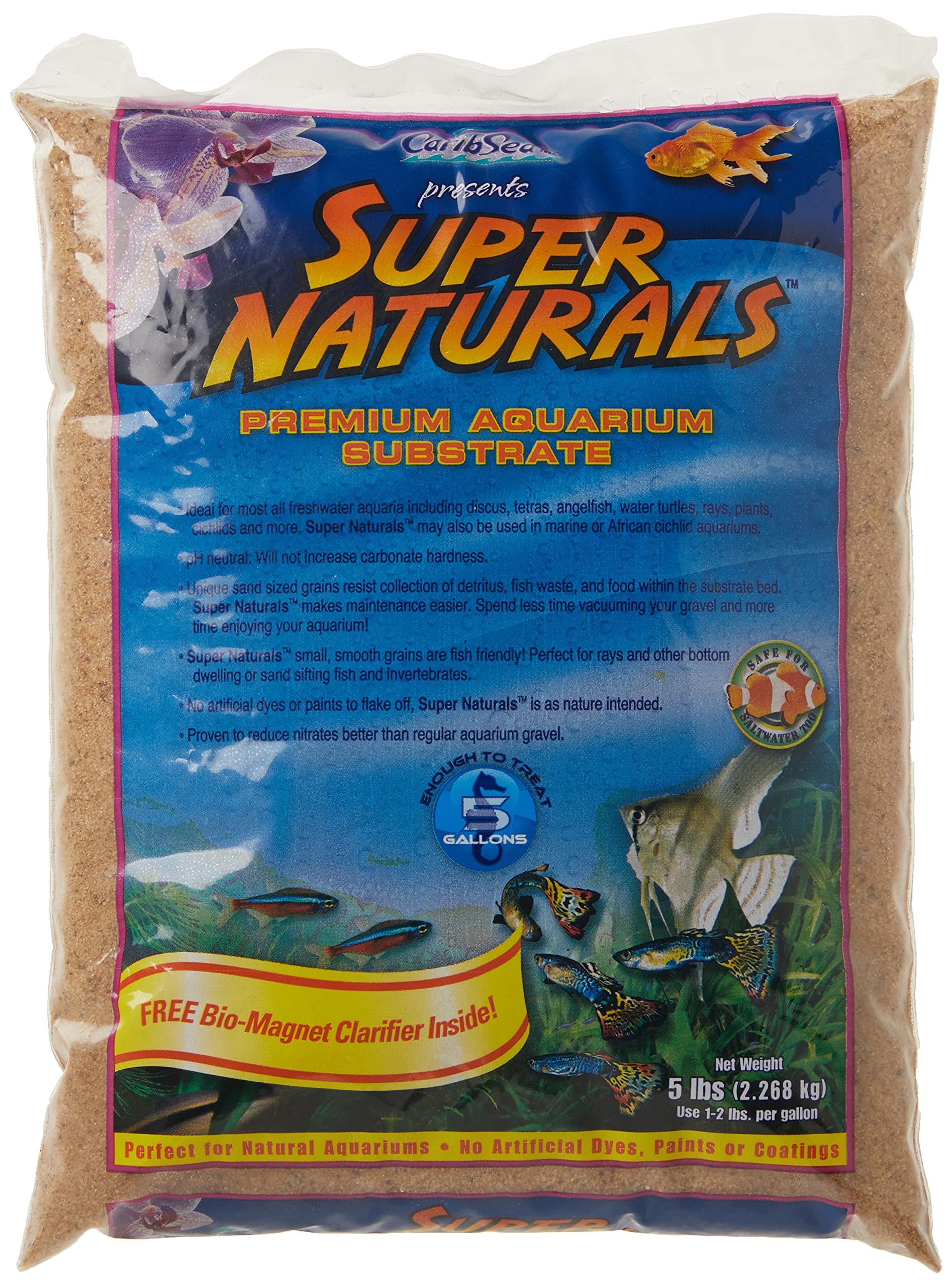 Carib Sea Acs05839 Super Natural Sunset Gold Sand For Aquarium, 5-Pound