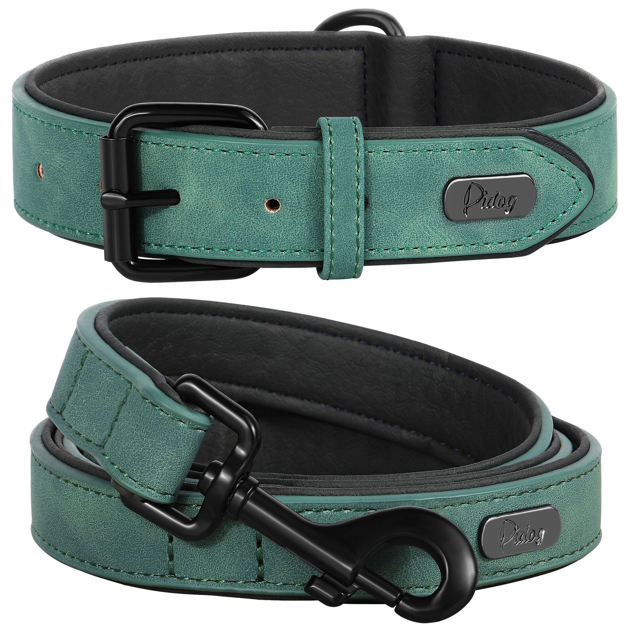Didog Soft Padded Leather Dog Collar And Leash Set, Heavy Duty 4Ft Faux Leather Dog Leash And Collar Set With Metal Buckle For S