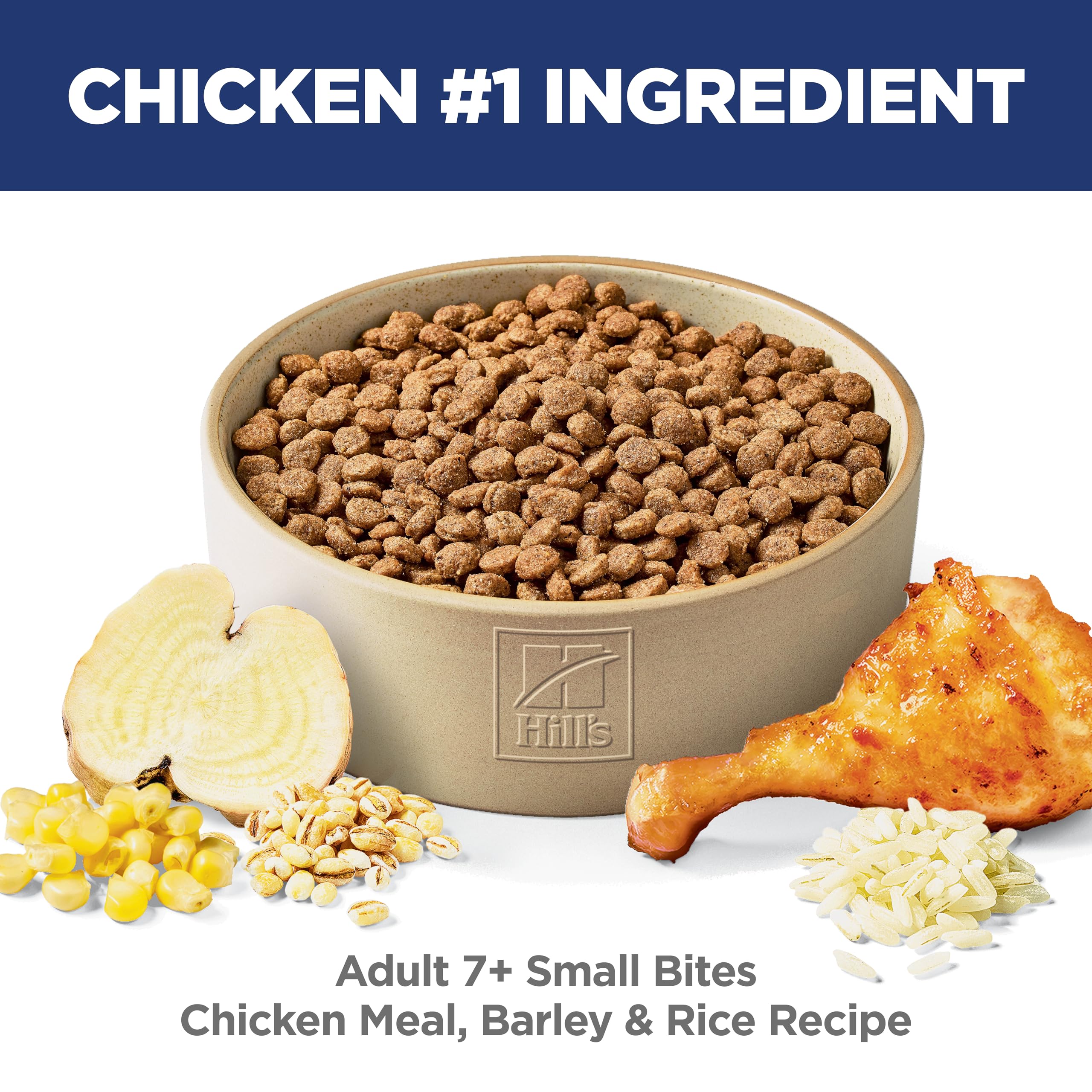 Hills Science Diet Adult 7+, Senior Adult 7+ Premium Nutrition, Small Kibble, Dry Dog Food, Chicken, Brown Rice, & Barley, 33 l