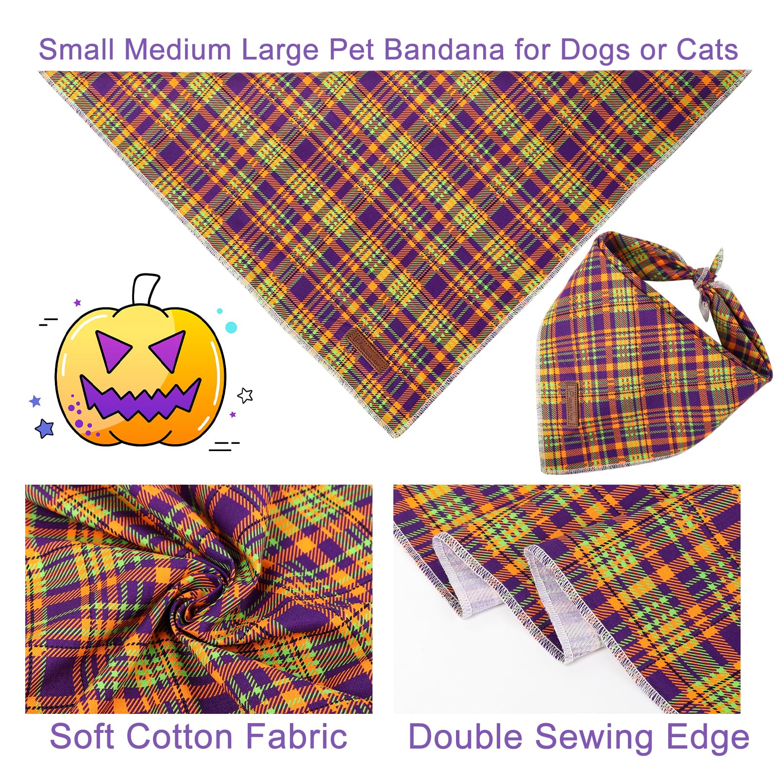 Up Urara Pup Halloween Pumpkin Dog Bandana, Thanksgiving Triangle Bid Scarf, Cotton Pet Kerchief For Girl Boy Dogs Or Cats, Colorful Plaid Puppy Bandana For Small Medium Dog Fancy