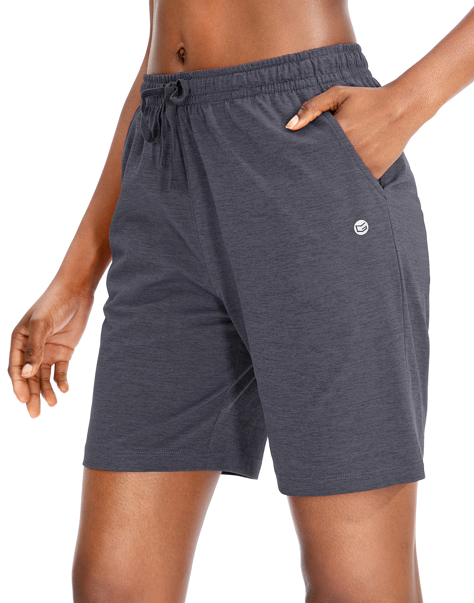 G Gradual Womens Bermuda Shorts Jersey Shorts With Deep Pockets 7 Long Shorts For Women Lounge Walking Athletic (Charcoal, Small