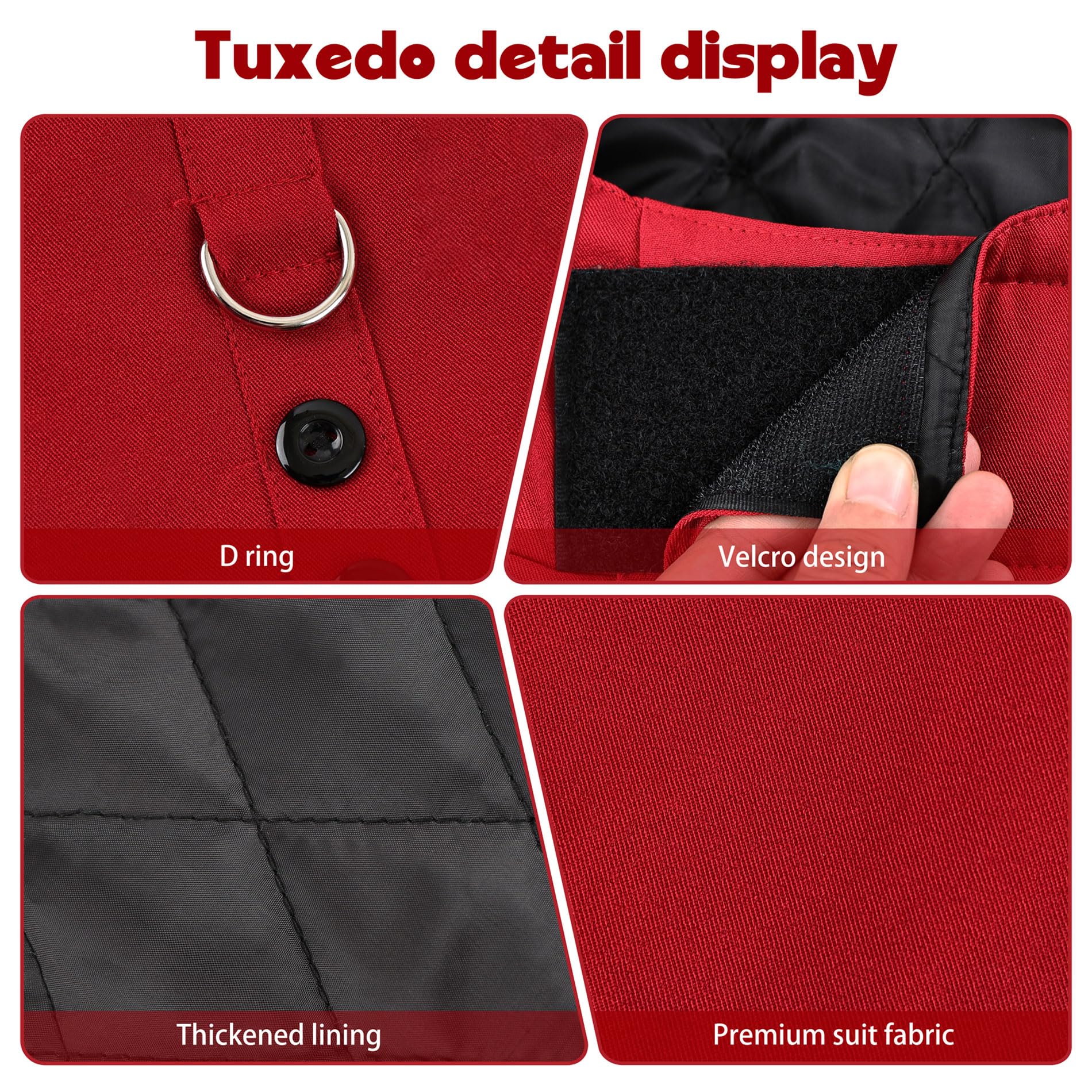 Dog Wedding Outfit Stylish Suit Bow Tie Costume Cold Weather Warm Flannel Lining Christmas Party Formal Tuxedo (Burgundy,L)