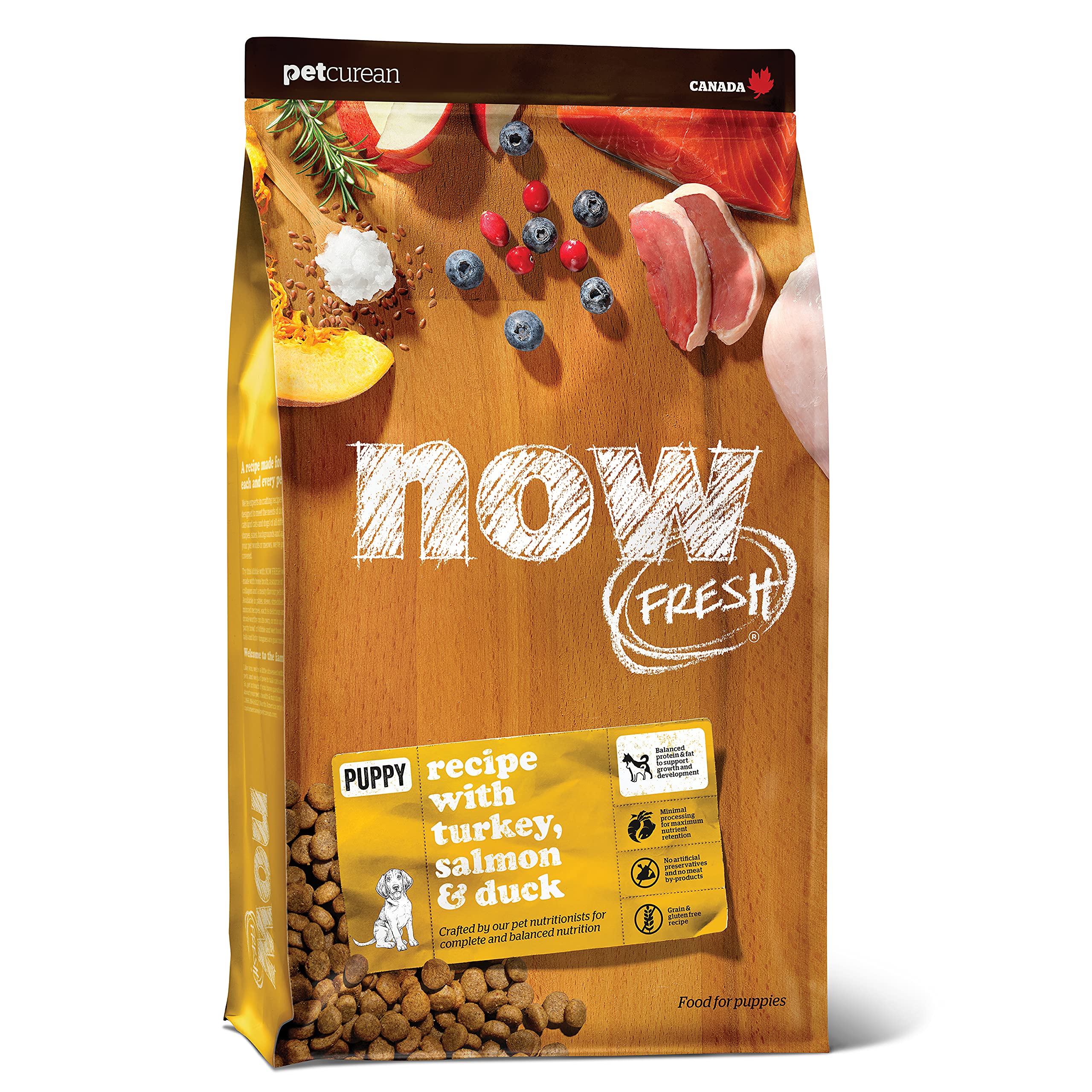 Now Fresh Grain-Free, Dry Dog Food, Real Meat and Fish, Turkey, Salmon and Duck Puppy Recipe, All Breed Size, 22 lb Bag