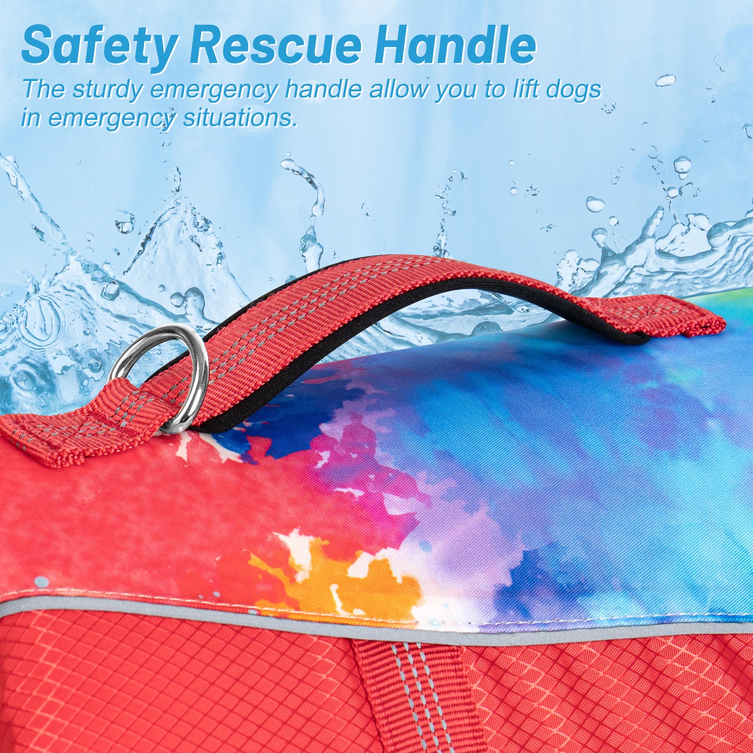 Cyeollo Life Vests For Boating - High Buoyancy Dog Life Jacket With Chin Float, Adjustable, Tie Dye Red L