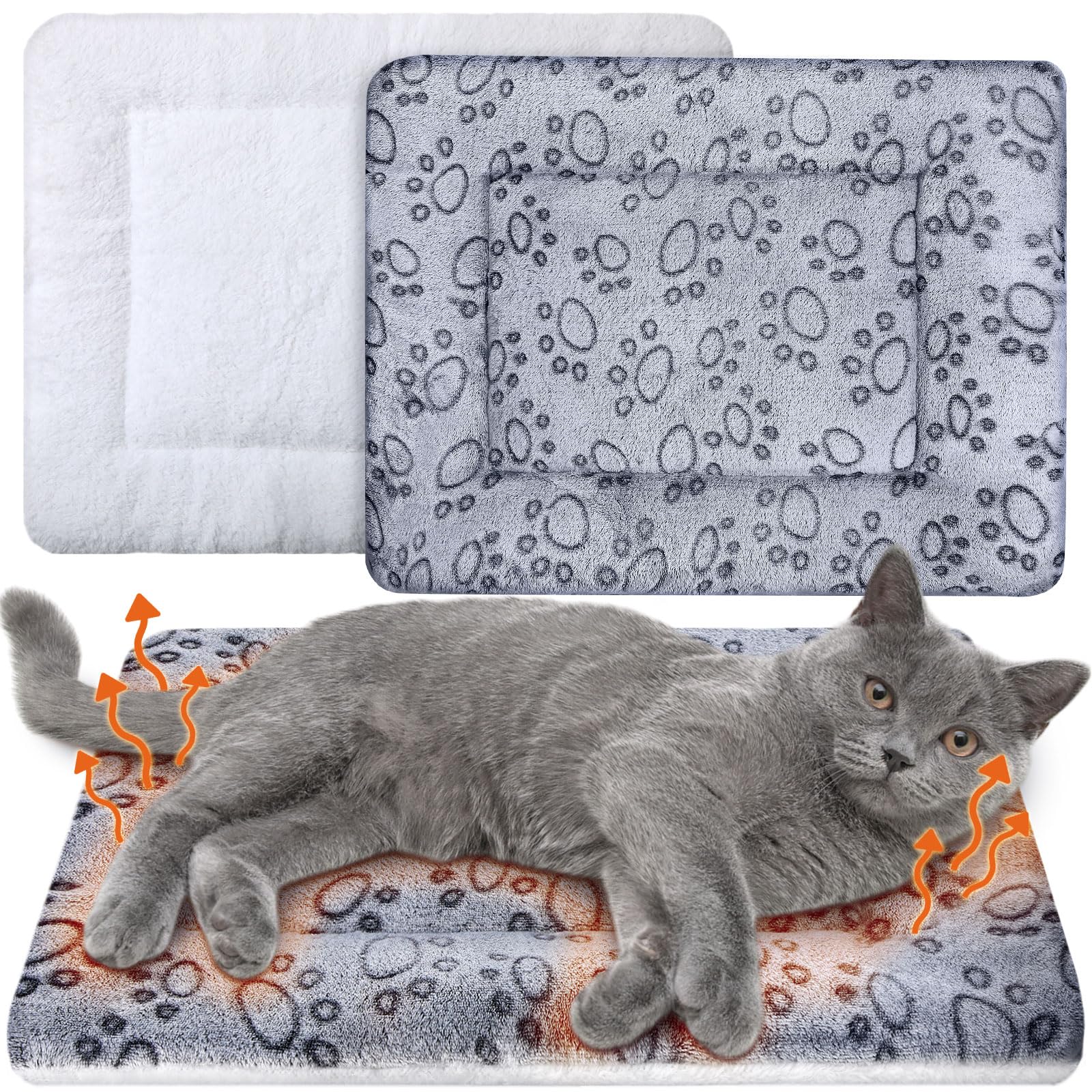 VitalCozy 2 Pack Self Warming Cat Mat Self Heating Pad Bed Reversible Machine Washable Reflects Body Heat Warm Thermal Pet Pad C