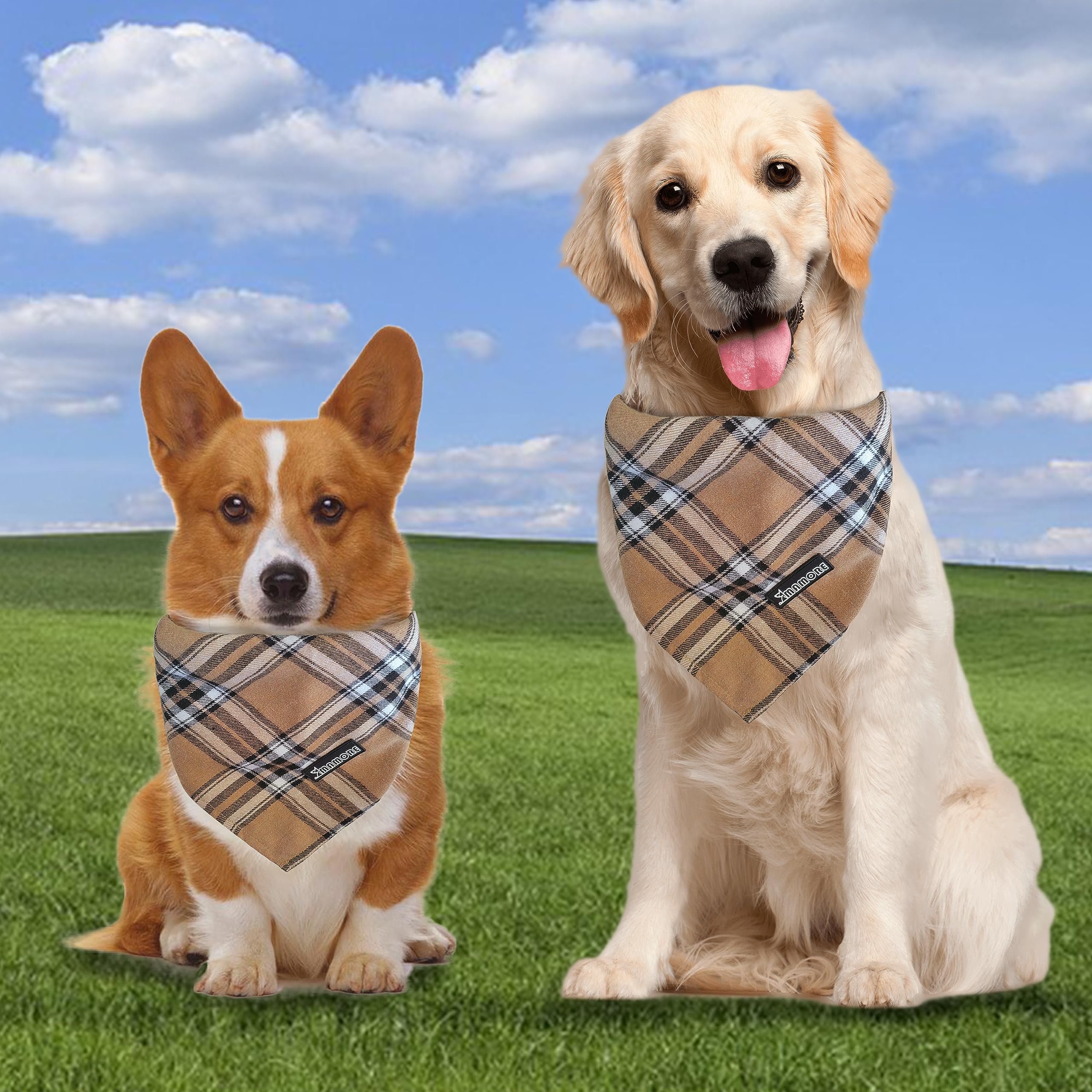Adjustable Plaid Dog Bandanas,1Pc Soft Washable Cotton Triangle Bib Kerchief Scarfs For Small Medium Large Dogs And Cats (Light