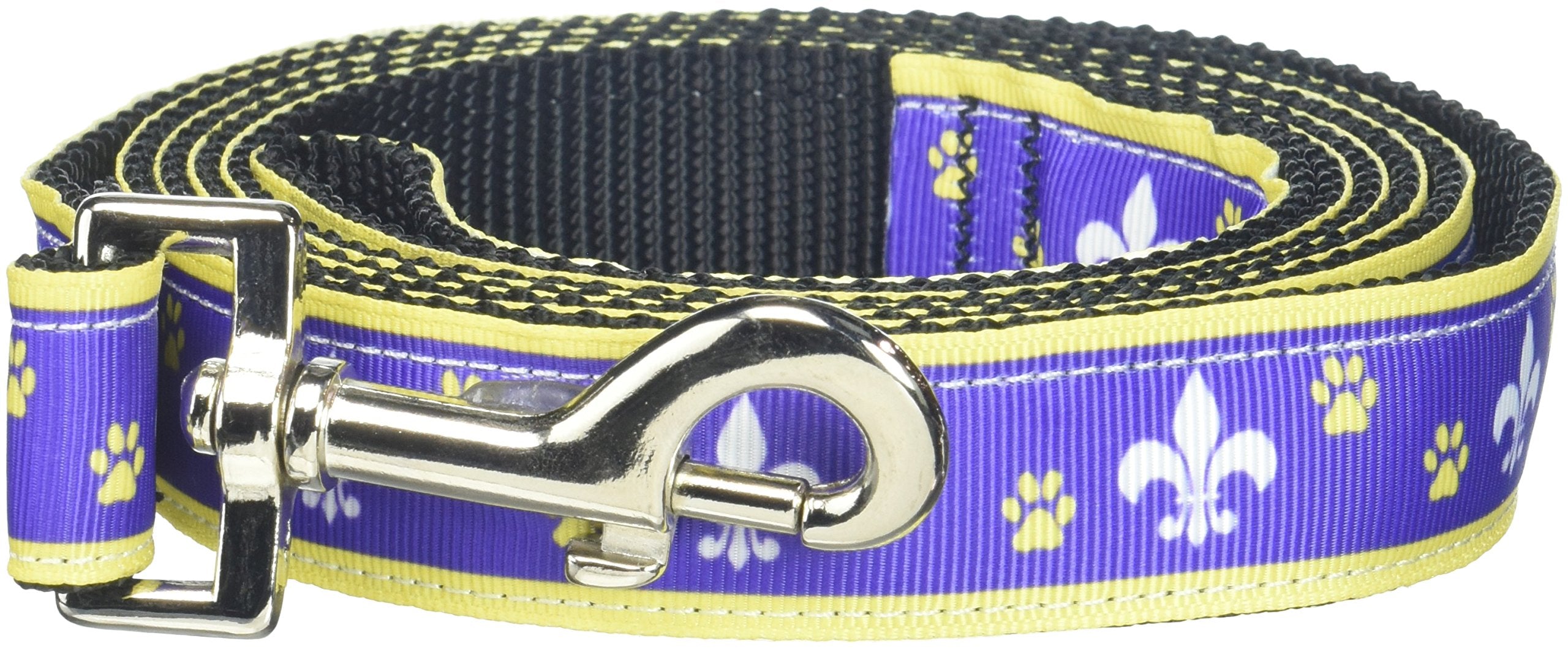 Pet Dog and Cat Nylon Collar or Leash, "Purple & Yellow Fleur De Lis" 1" w x 6 ft. leash