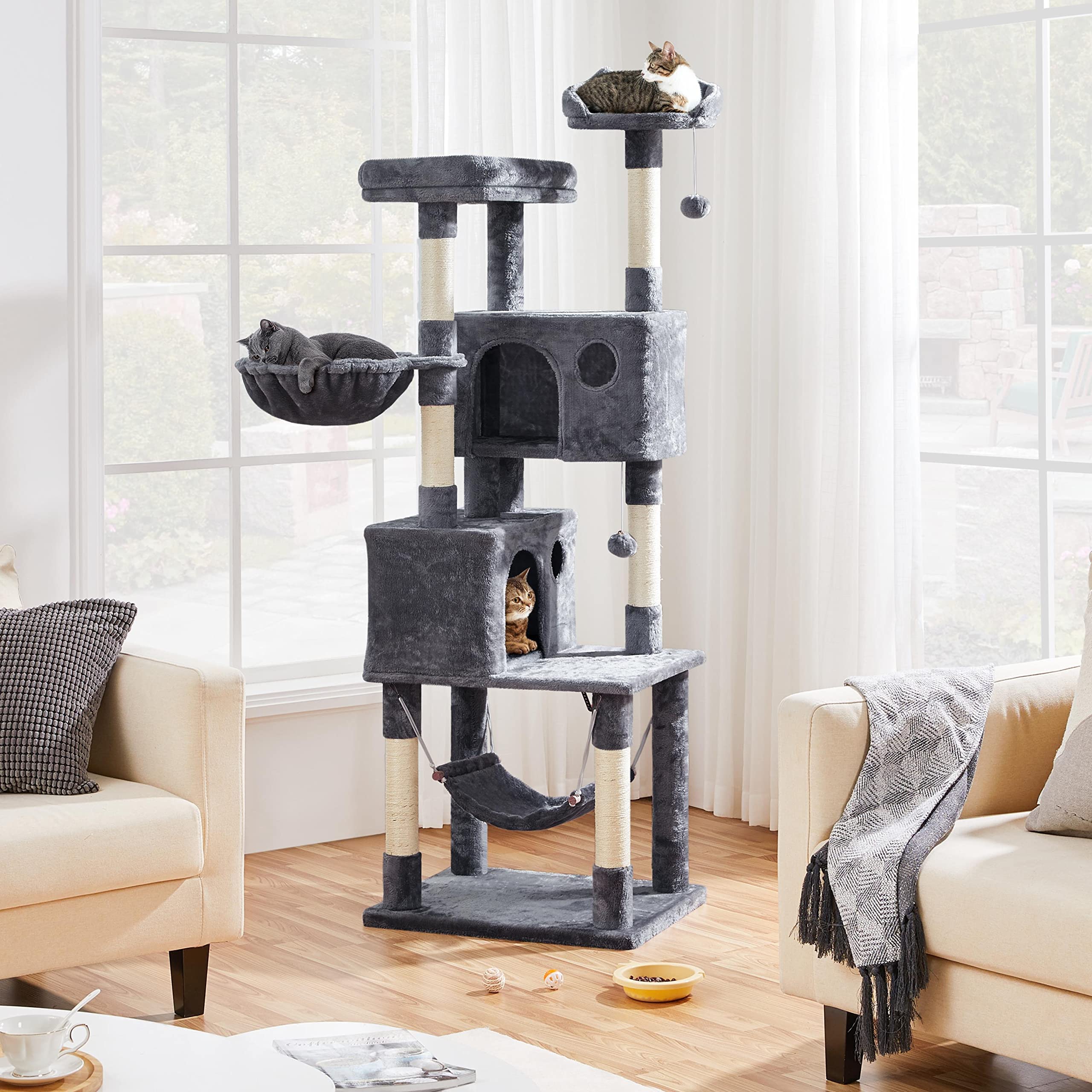 Yaheetech 73Inch Cat Tree, Cat Stand Furniture With Scratching Posts Perches Hammock As Indoor Kittens Activity Center, Dark Gray