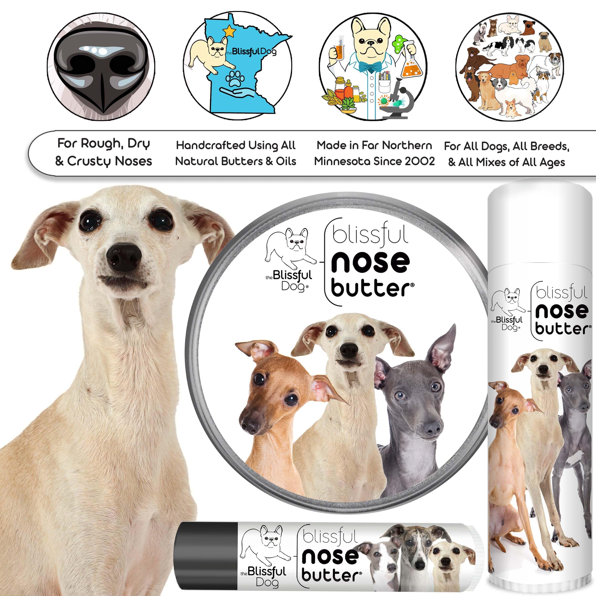 The Blissful Dog Italian Greyhound Unscented Nose Butter - Dog Nose Butter, 2 Ounce
