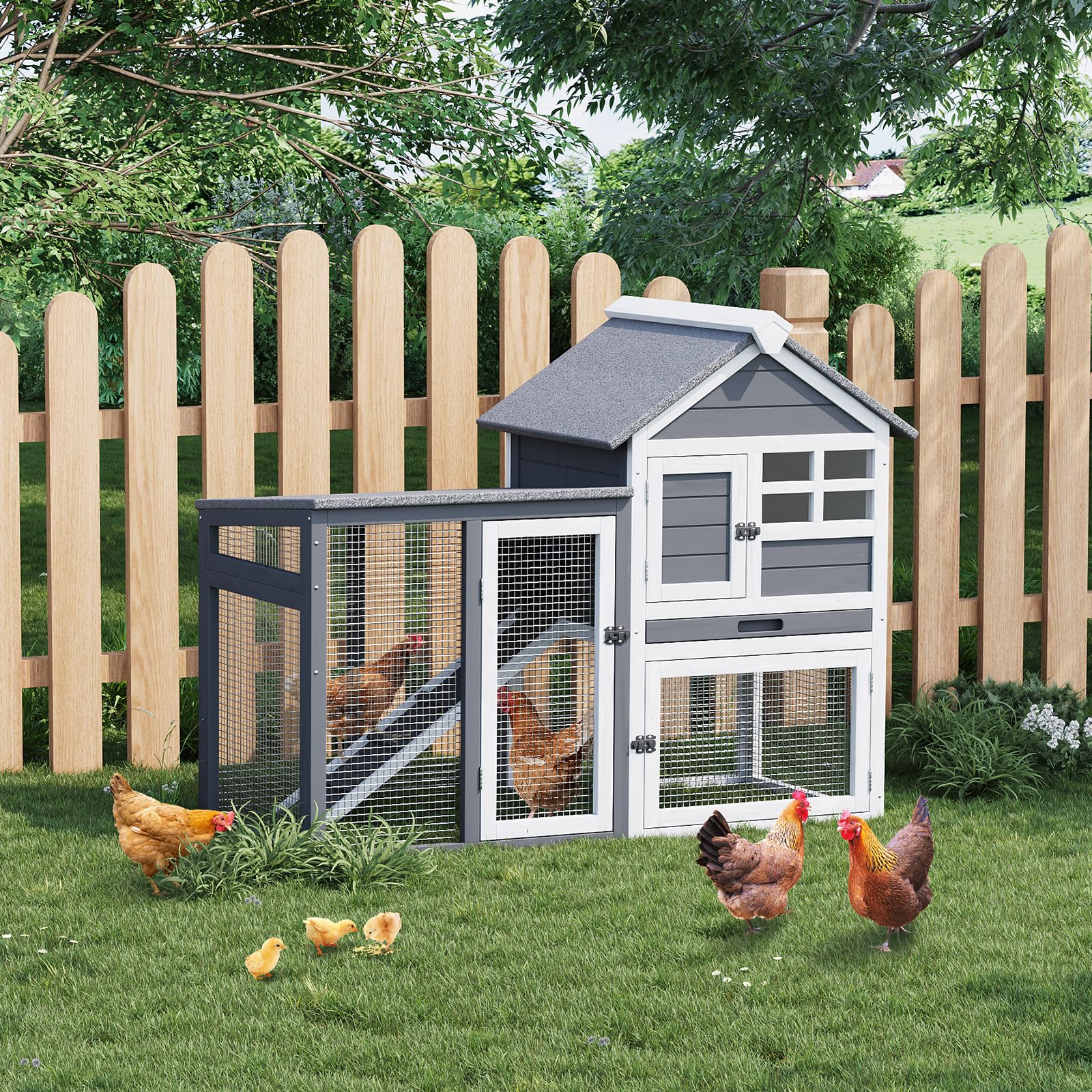 Garvee Small Chicken Coop, Rabbit Hutch with Waterproof Roof, Bunny Cage with Pull Out Tray and a Wooden Ramp, Indoor Outdoor Us