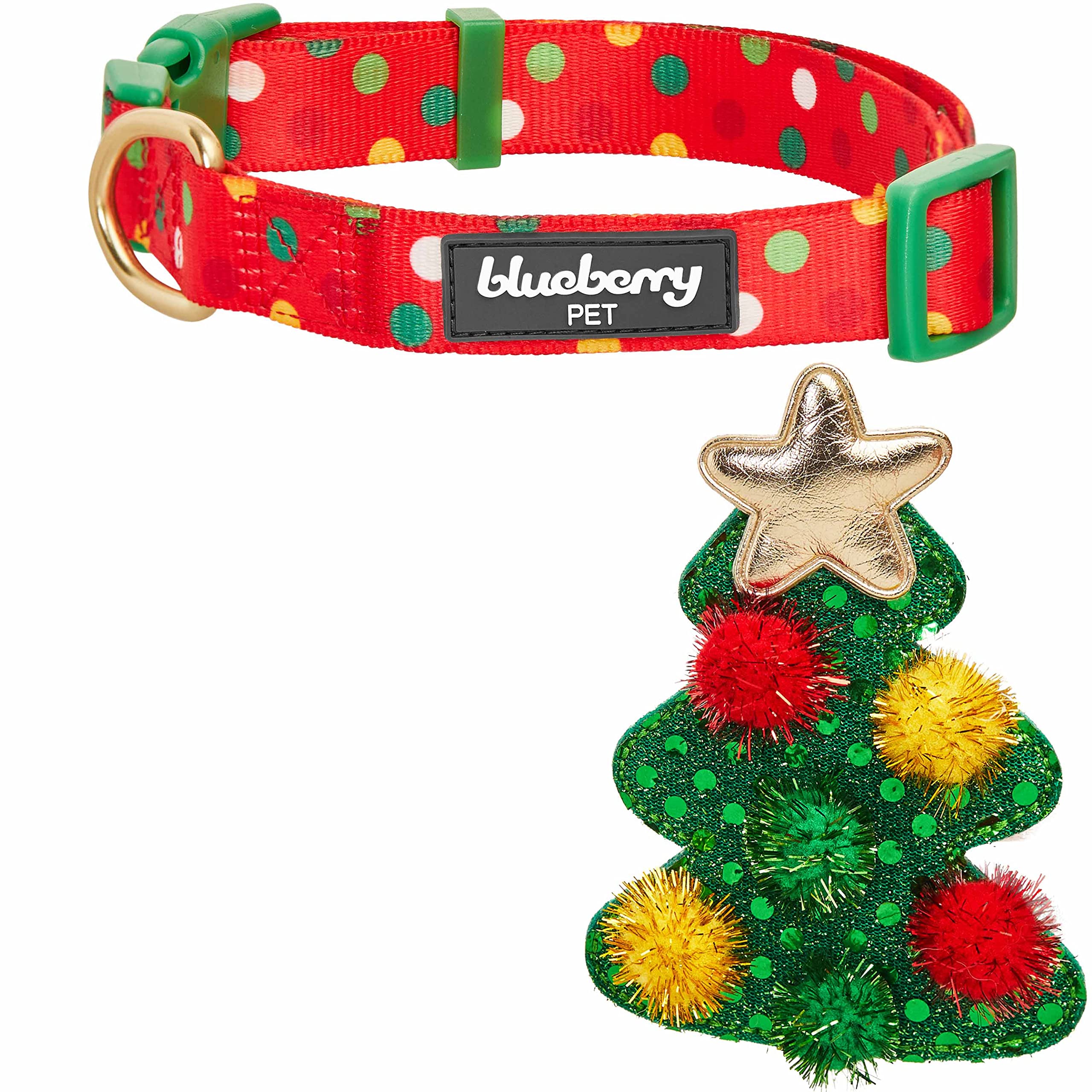 Blueberry Pet Christmas Polka Dots Adjustable Dog Collar, Medium, 14.5-20 Neck, Holiday Dog Collars For Medium Dogs, Christm