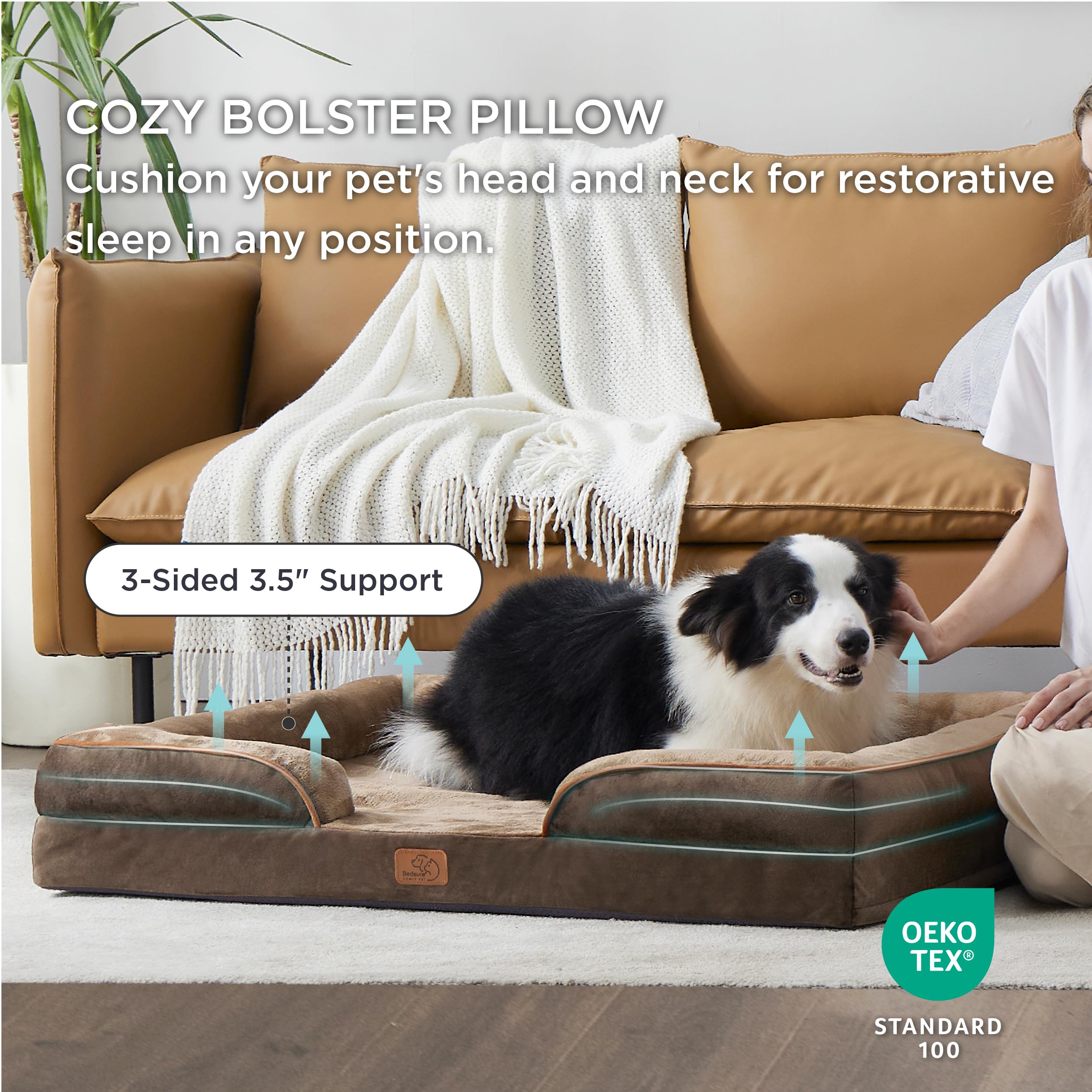 Bedsure Orthopedic Dog Bed For Large Dogs - Big Washable Dog Sofa Beds Large, Supportive Foam Pet Couch Bed With Removable Washable Cover, Waterproof Lining And Nonskid Bottom, Brown