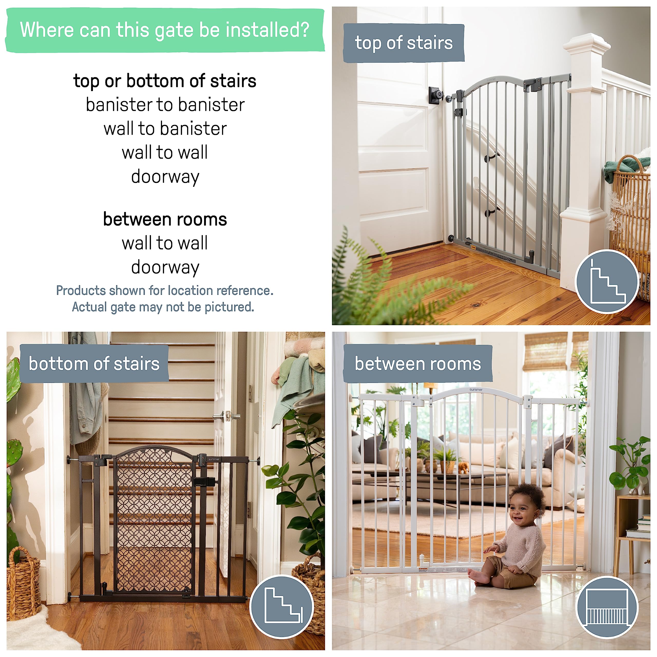 Summer Infant Extra Tall Safety Gate, 28.5-48" Wide, 36" Tall, Bronze, Metal, Model 07600CZ, Pressure or Hardware Mounted for Baby & Pets