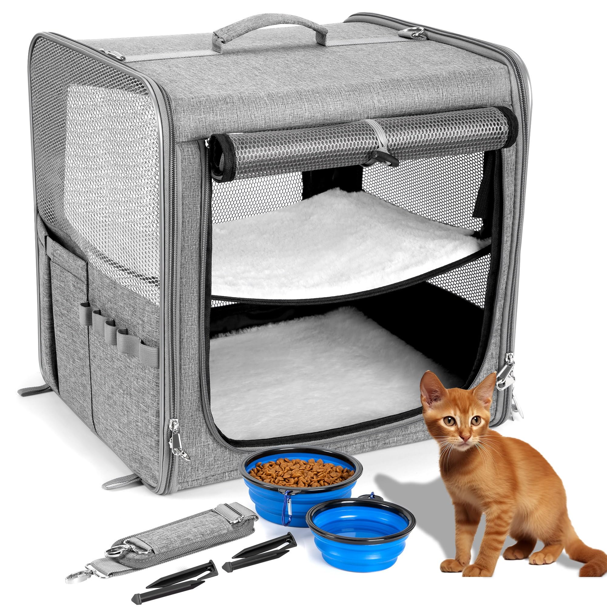 Suertree Cat Carrier For 2 Cats, Pet Travel Carrier With Litter Box For Cats And Small Dogs Up To 45 Lbs, Bowls, And Locking Zip