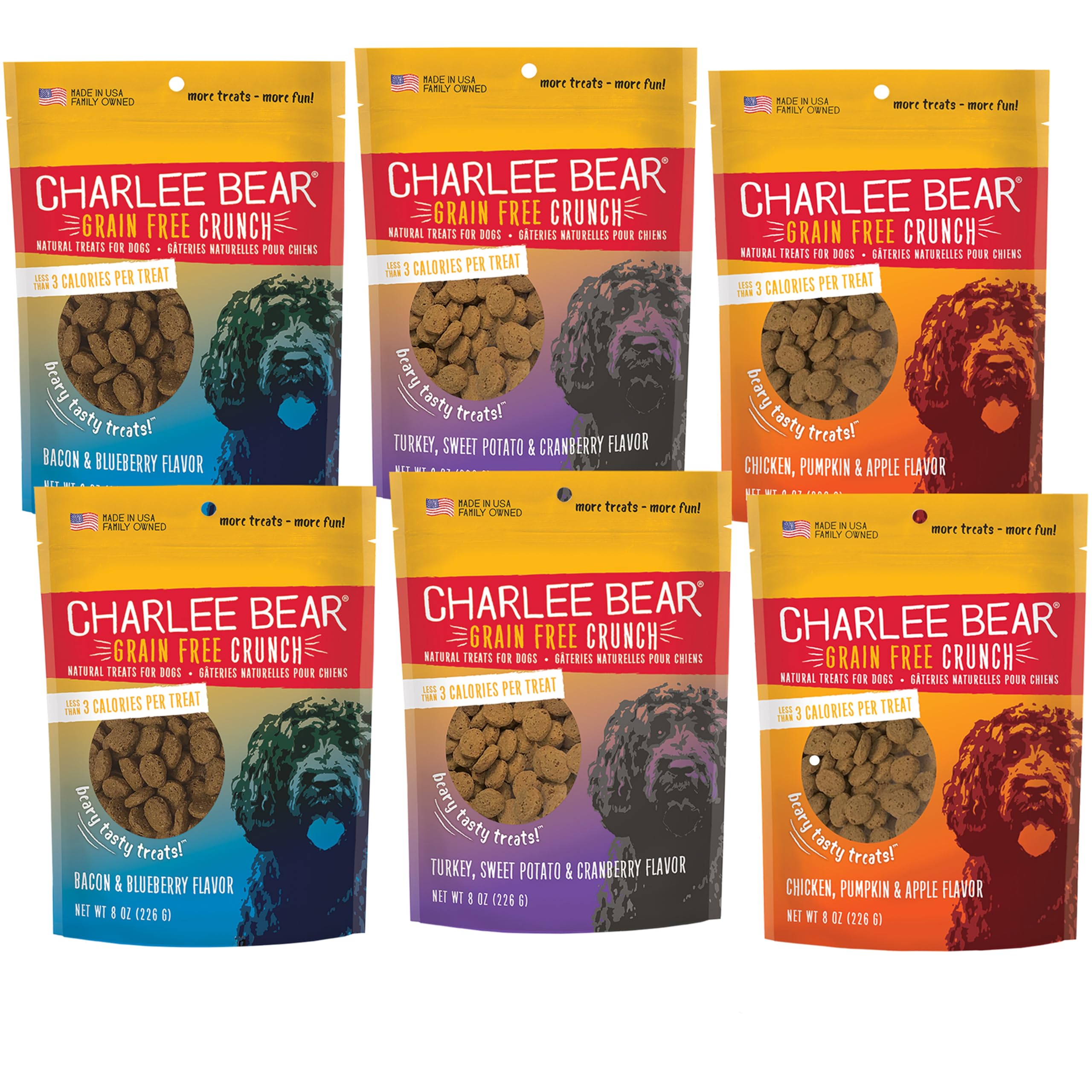 Charlee Bear Dog Training Treats for Small, Medium & Large Breeds, Crunchy Low Calorie Grain Free Dog Treats, USA Made, Three Fl