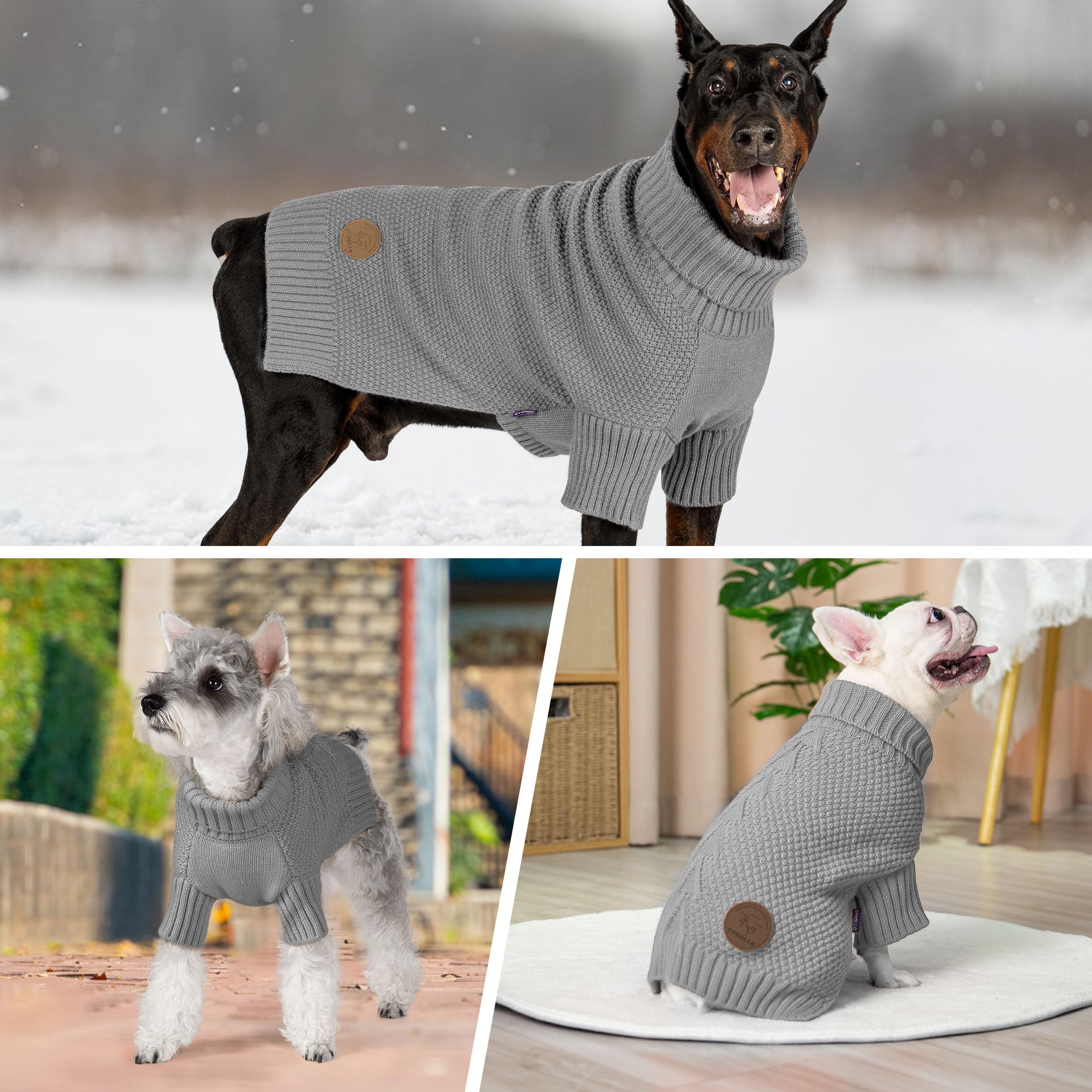 Cyeollo Dog Sweater Turtleneck Knitted Sweaters With Leash Hole Soft Knitwear Warm Dog Clothes For Medium Dogs