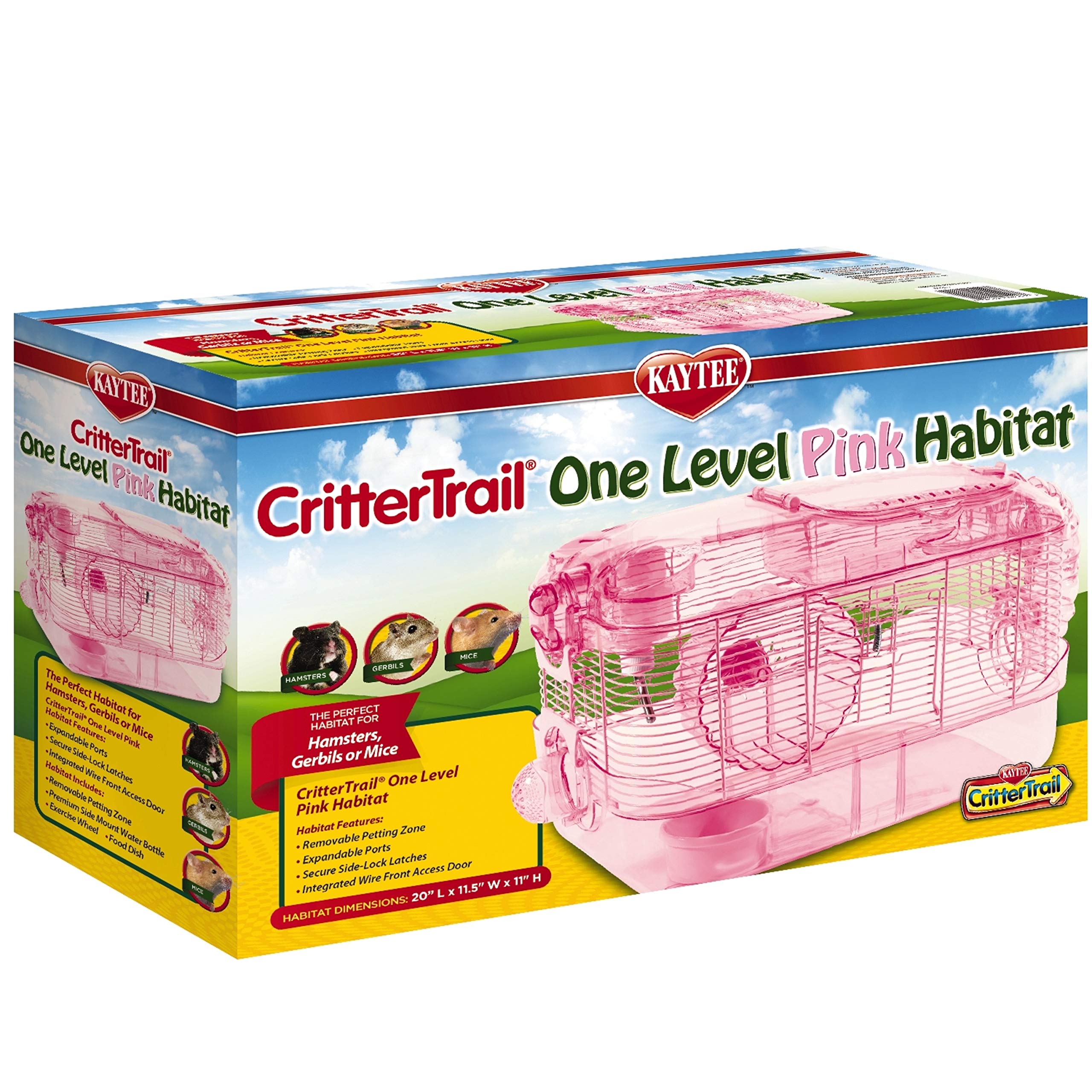 Kaytee CritterTrail Pink Habitat for Mice, Hamsters & Gerbils - 20"L x 11.5"W x 11"H, Durable Plastic, Model 100079209