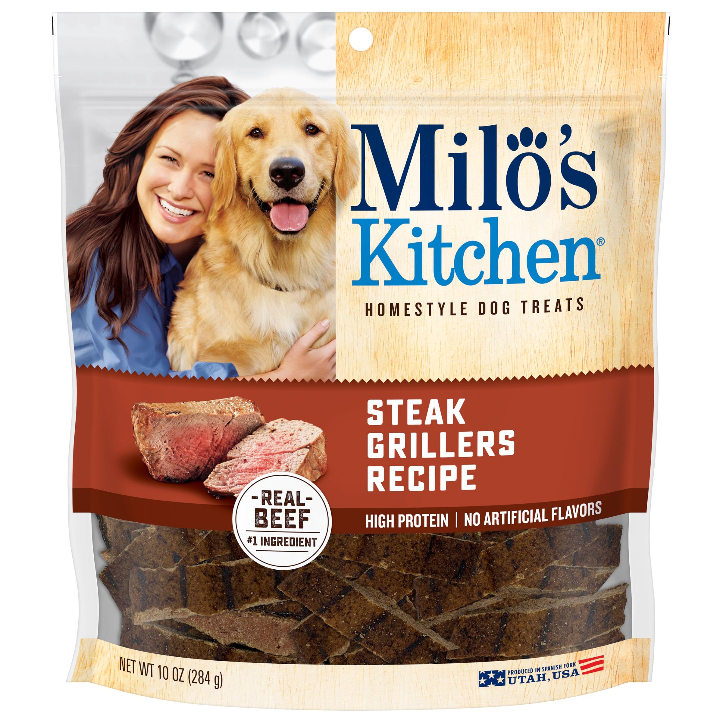 Milos Kitchen Homestyle Dog Treats, Steak Grillers, 10 Ounce, High Protein, No Artifical Flavors
