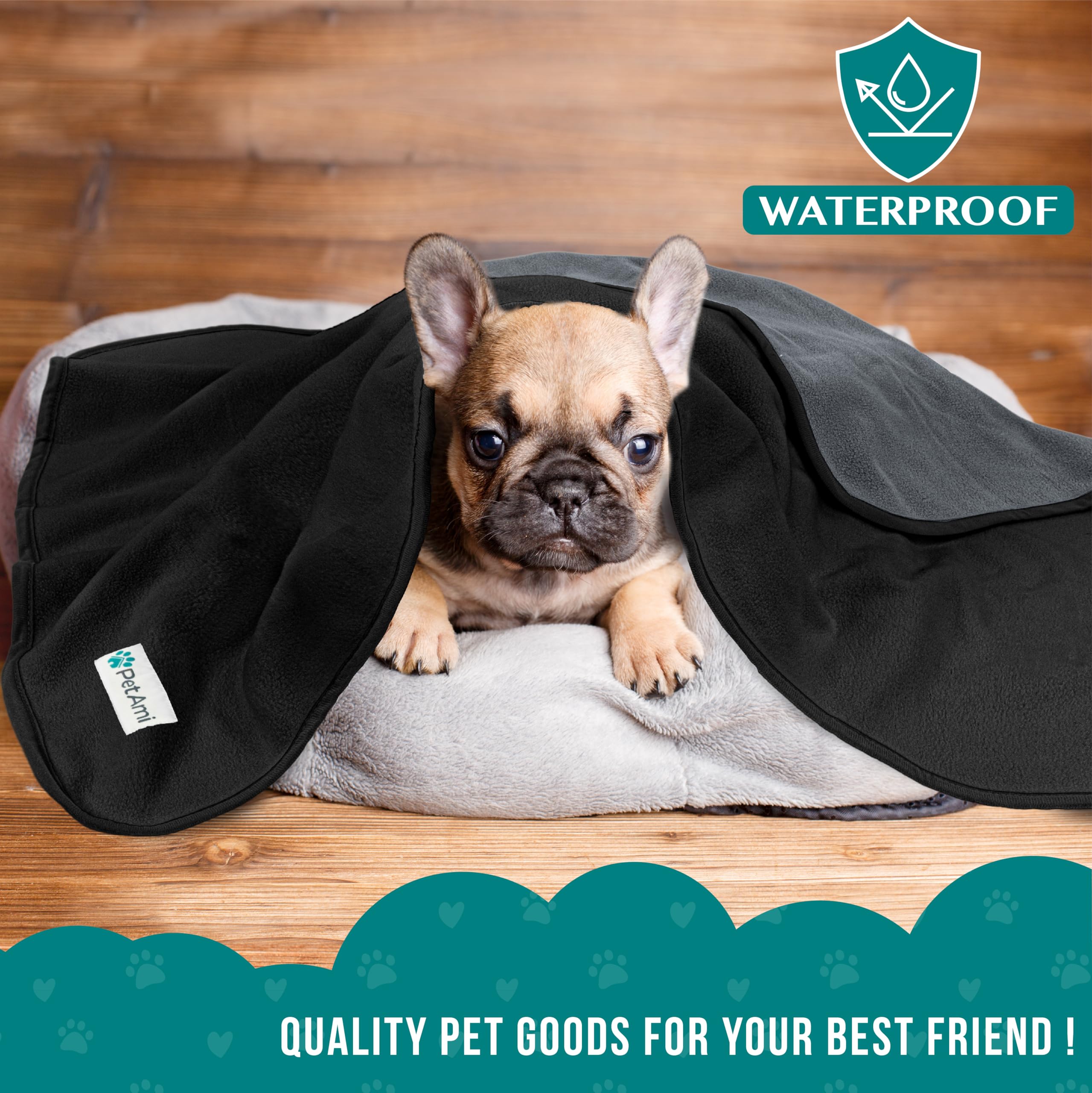 Petami Waterproof Dog Blanket For Extra Large Pets Dogs Cats, Large Pet Couch Cover Protector For Furniture, Reversible Washable Soft Fleece Cat Blanket For Bed Couch Sofa, 60X80 (Black/Gray)
