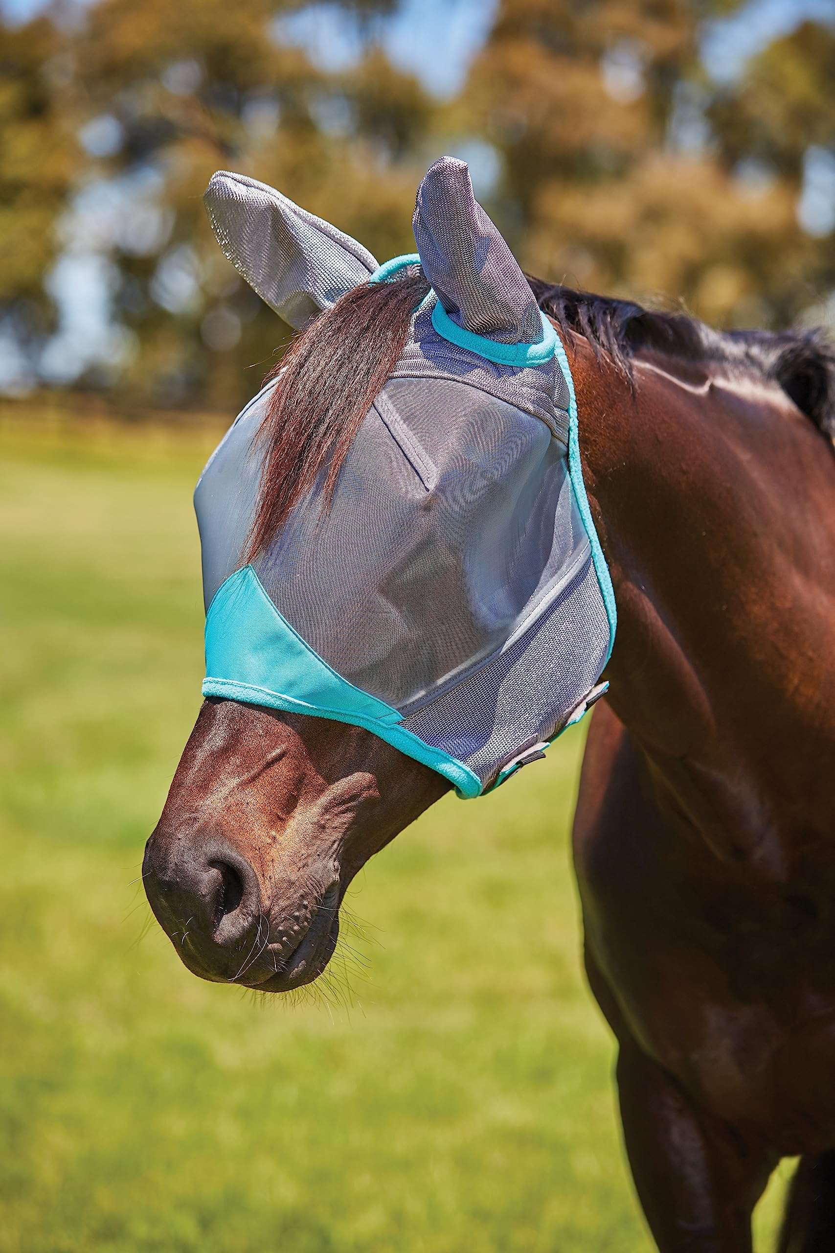 WeatherBeeta ComFiTec Deluxe Fine Mesh Mask with Ears, Grey/Turquoise, Full
