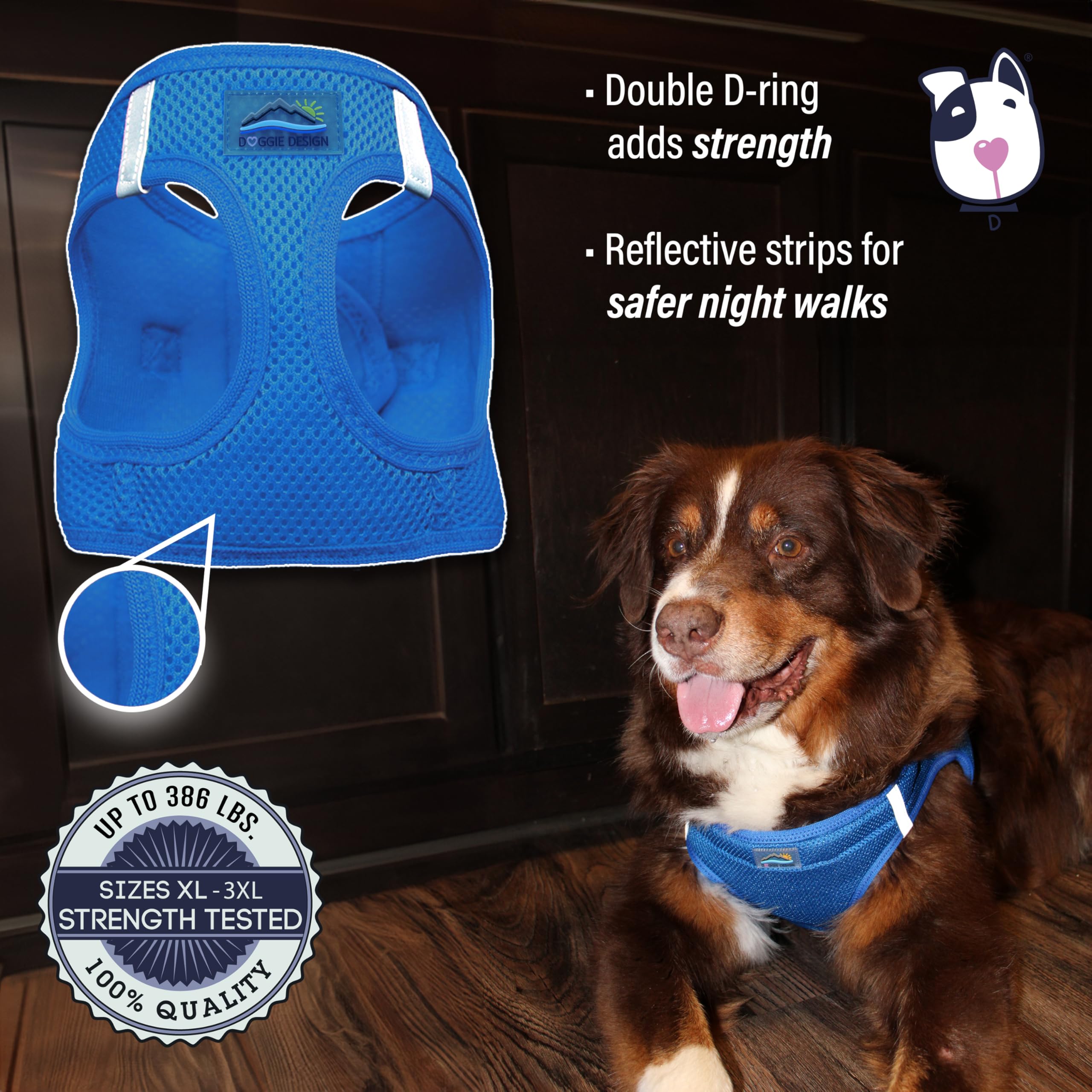 Doggie Design American River Solid Ultra Choke-Free Dog Harness - Cobalt Blue (Xxx-Large)