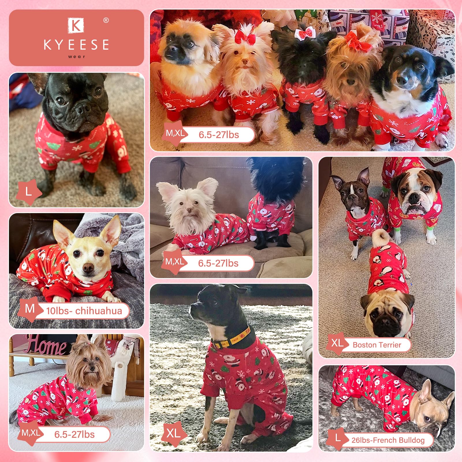 Kyeese Christmas Dog Pajamas Santa Claus Dog Pjs For Small Dogs Holiday Dogs Onesie Cat Pajamas Pet Christmas Outfit