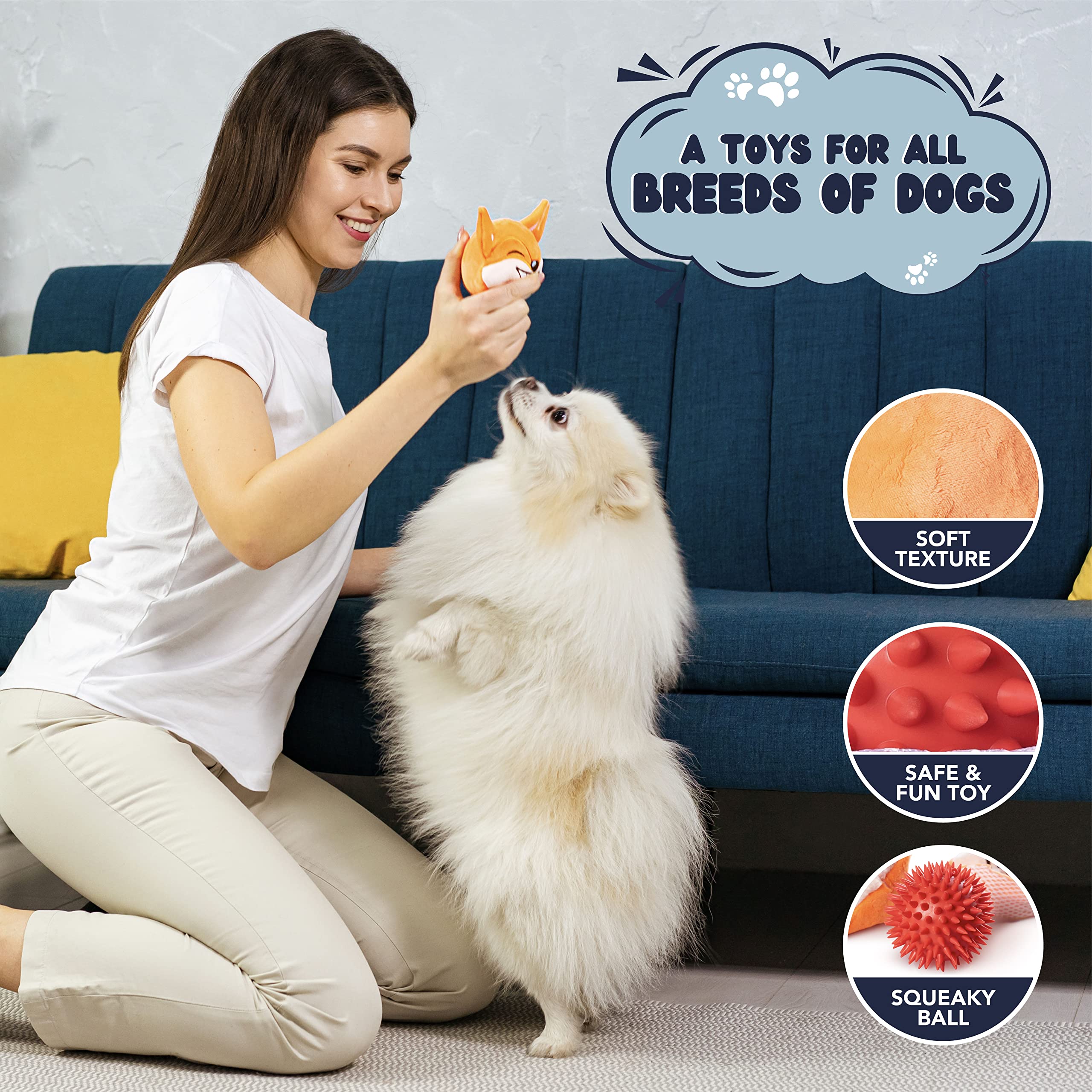 Zenapoki Dog Toys For Aggressive Chewers (3In1) - Squeaky Dog Toys Interactive - Dog Toys For Medium Dogs, Large & Small Breeds