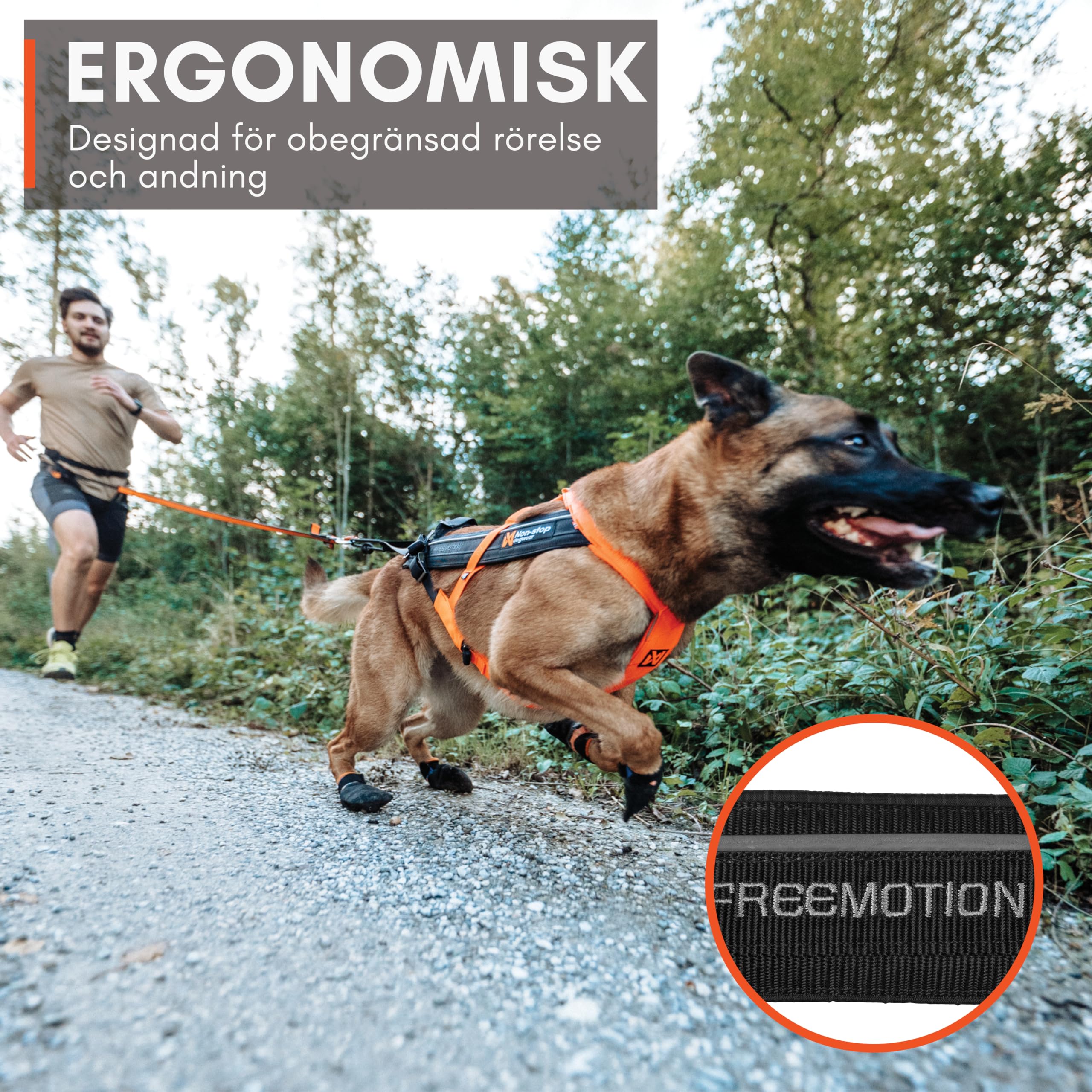 Non-Stop Dogwear Freemotion Harness 5.0 Dog Pulling Harness For Sports Like Running, Biking And Skiing With Dogs, Professional Adjustable Dog Harness, Orange/Black, Size 6