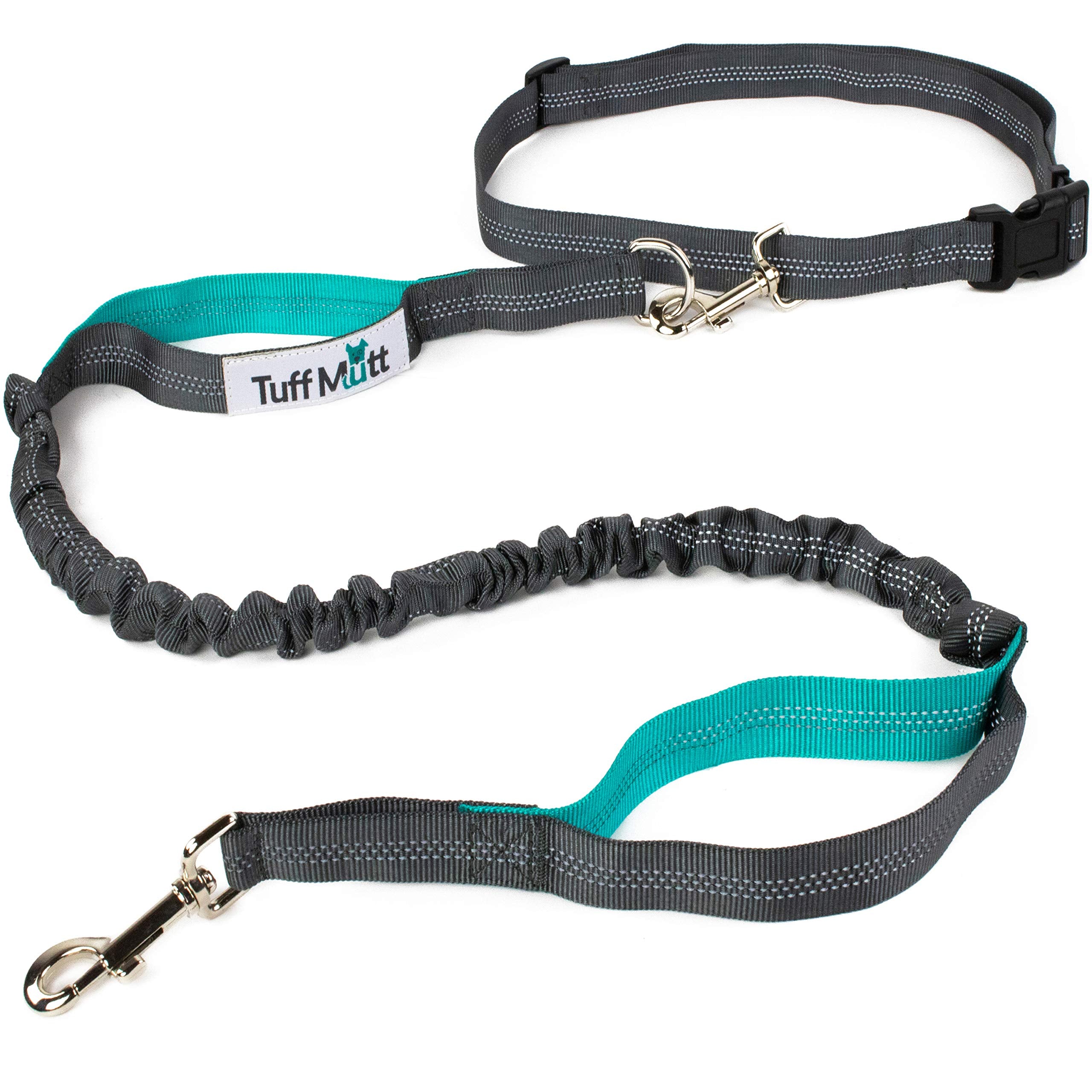 Tuff Mutt Hands-Free Waist Leash for Dog Walking, Running and Hiking, Adjustable Belt with Double Handle, Reflective Bungee Desi