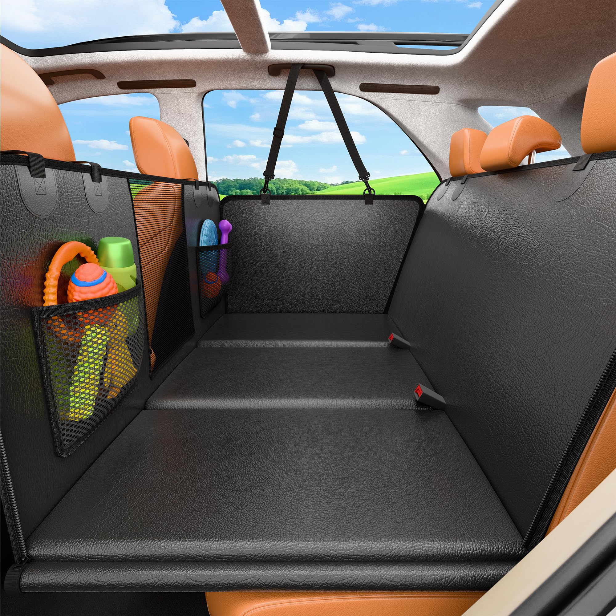 Urpower Pu Leather Back Seat Extender For Dogs - Hard Bottom Dog Car Seat Cover Holds 400 Lbs, Anti-Scratch & Waterproof Dog Ham